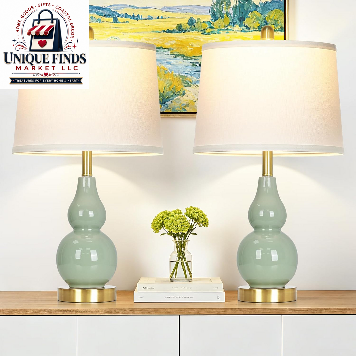 Rinweey Set of 2 Double Gourd Ceramic Table Lamps, Modern Red Bedside Lighting for Bedroom and Living Room (Bulb Included)