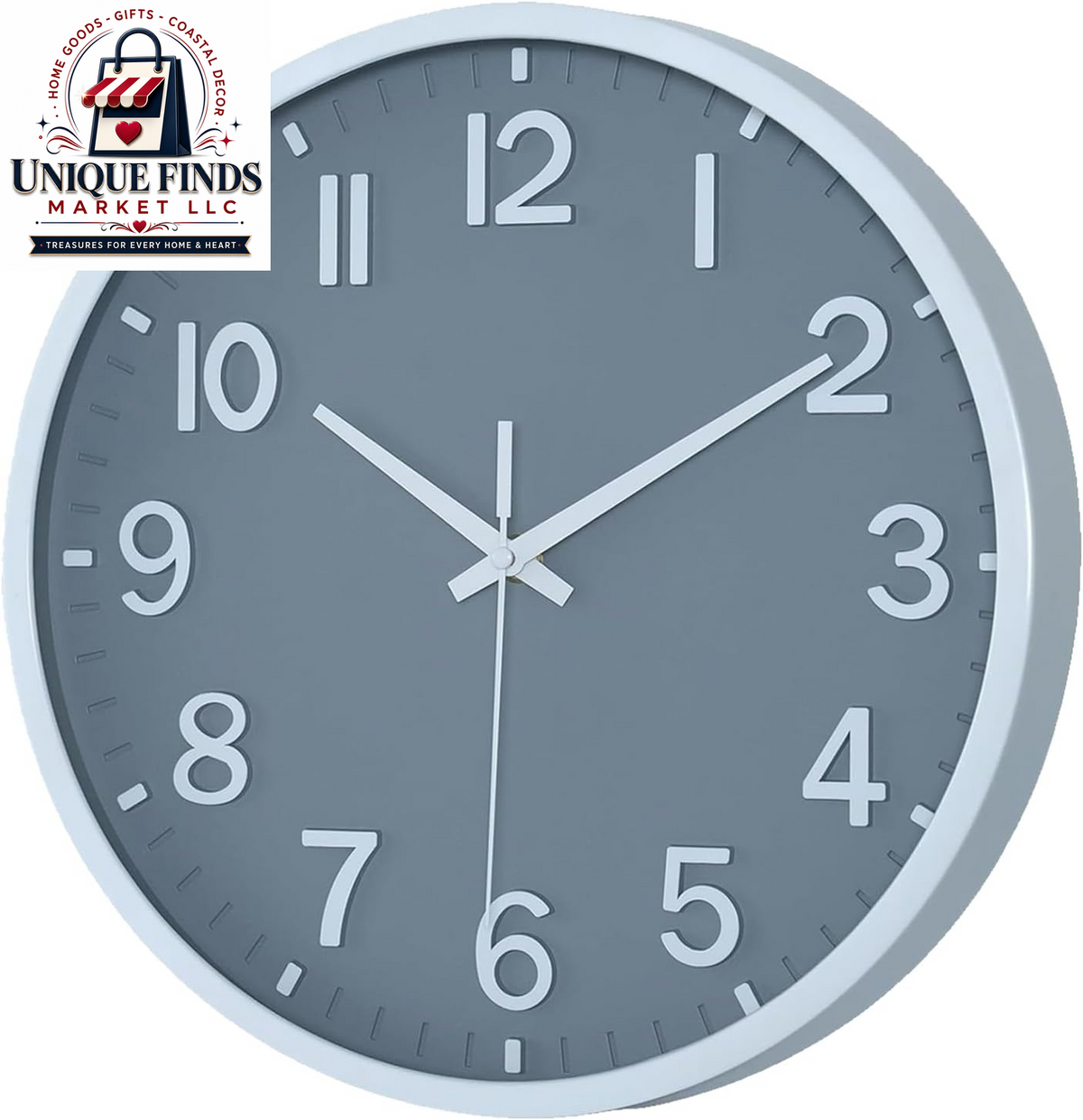 Battery Operated 12-Inch Modern Silent Wall Clock for Home and Office Décor (Gray and White)