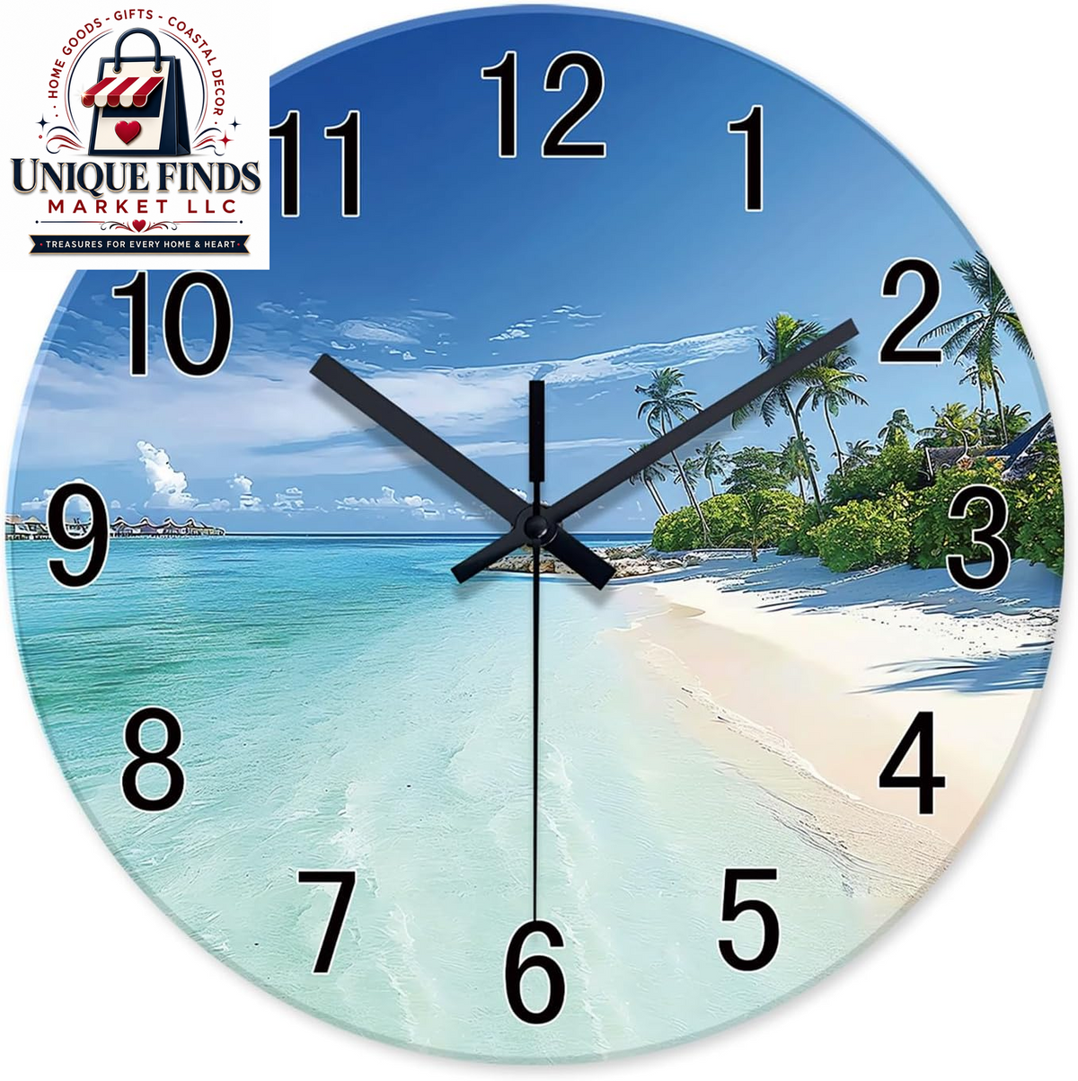 XFM Blue 12-Inch Silent Non-Ticking Beach Wall Clock