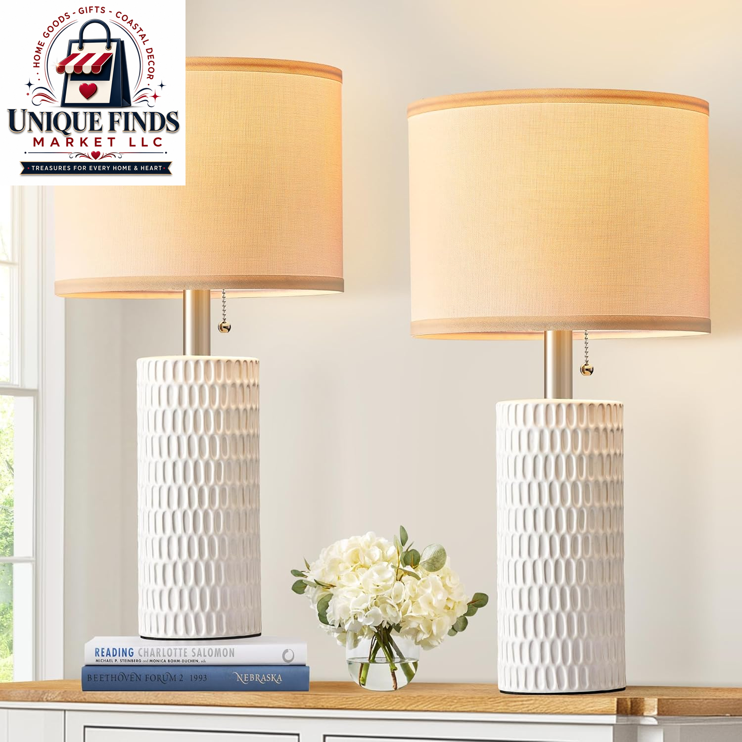 Reaketon 20” Modern Table Lamps Set of 2, Lamps for Bedroom, Blue