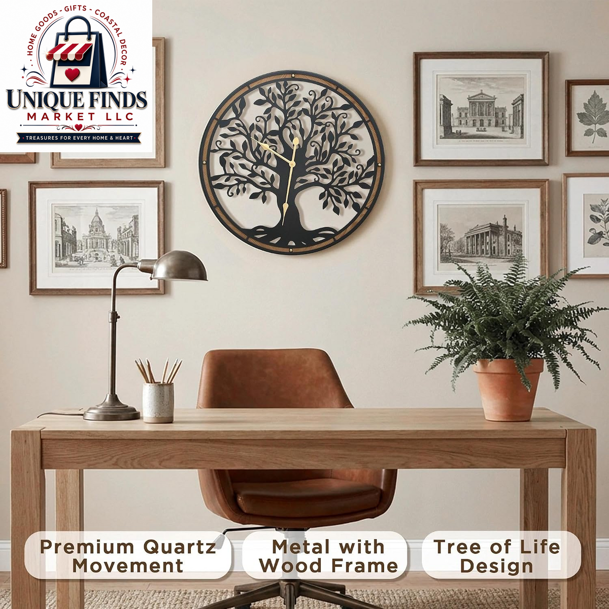 Micasso Decorative Large Wall Clock: 24-Inch Tree of Life, Battery Operated