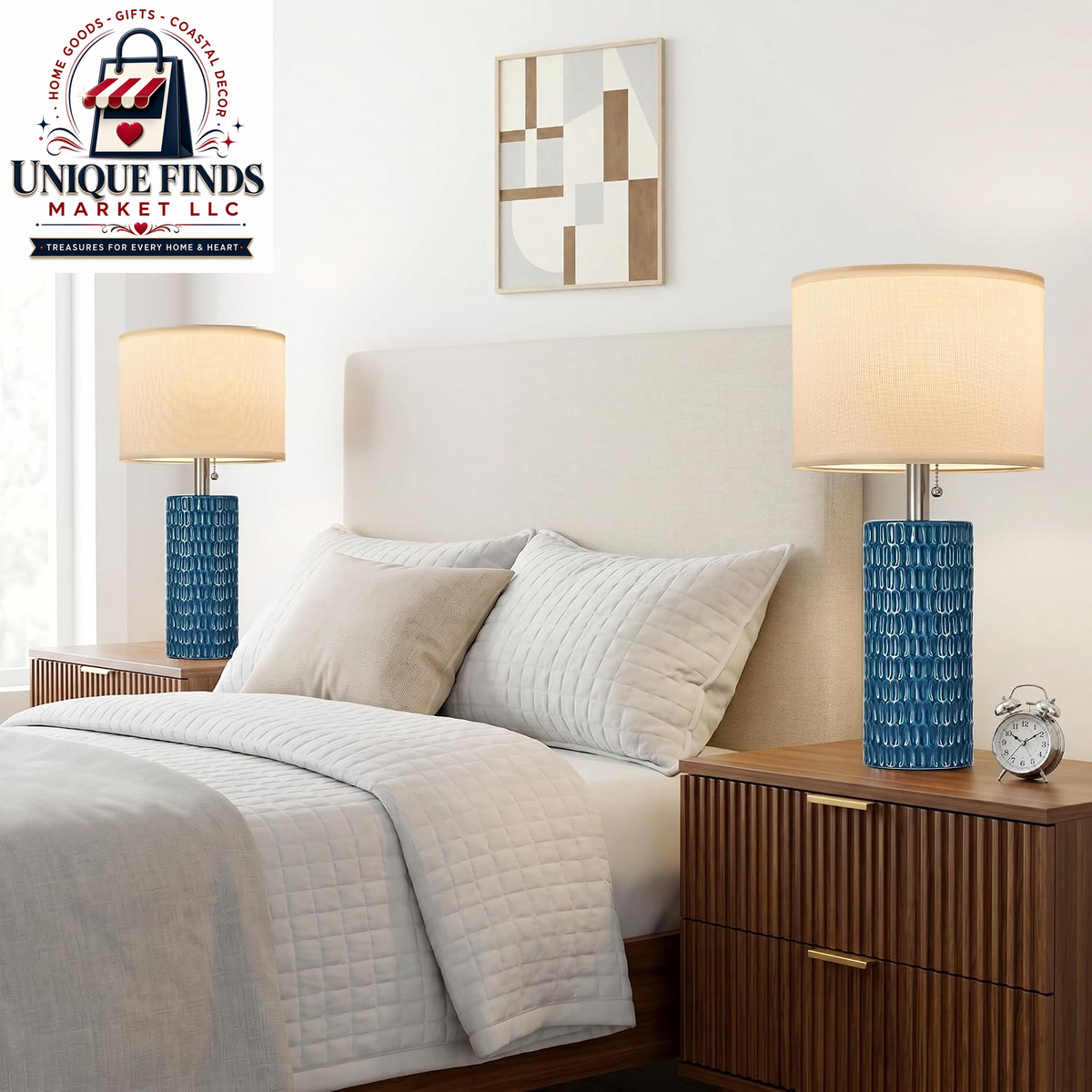 Reaketon 20” Modern Table Lamps Set of 2, Lamps for Bedroom, Blue