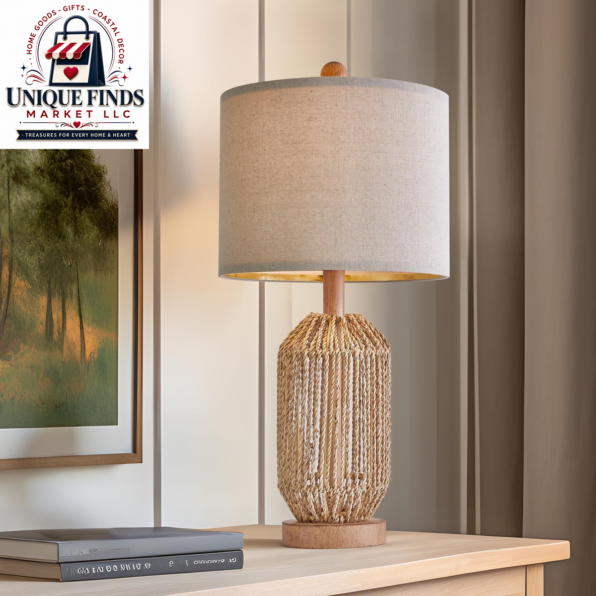 OYEARS 21" Bohemian Table Lamp Set of 2 for Living Room and Bedroom, Rattan Design for Nightstands and End Tables, Rustic Brown Farmhouse Decor