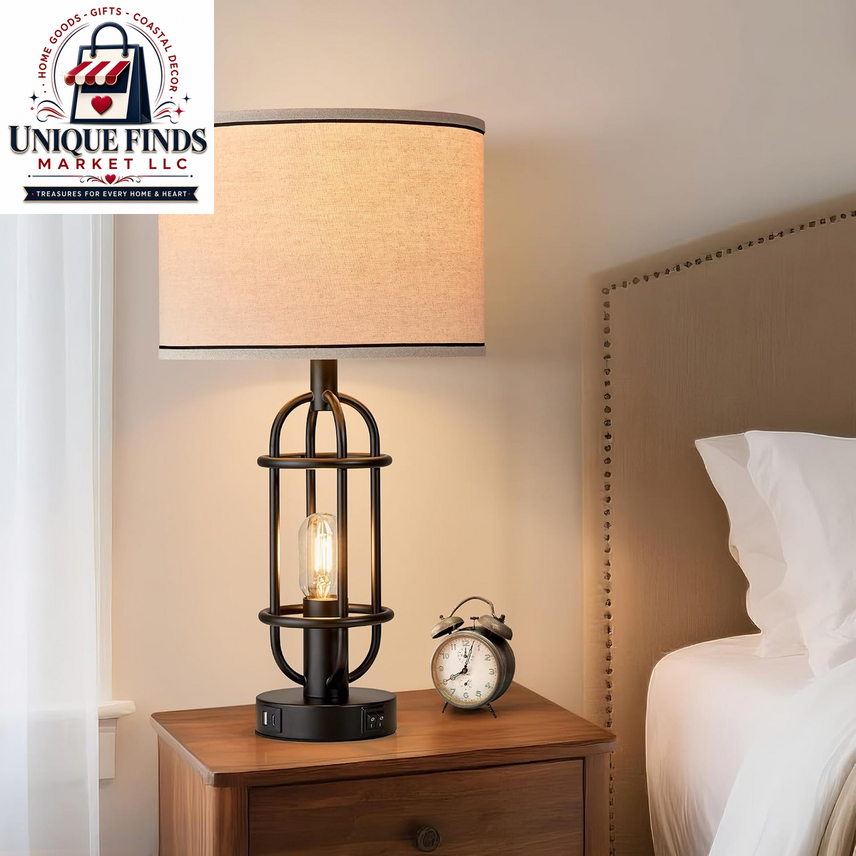 Reaketon 22.3-Inch Black Farmhouse Table Lamps for Living Room - Set of 2