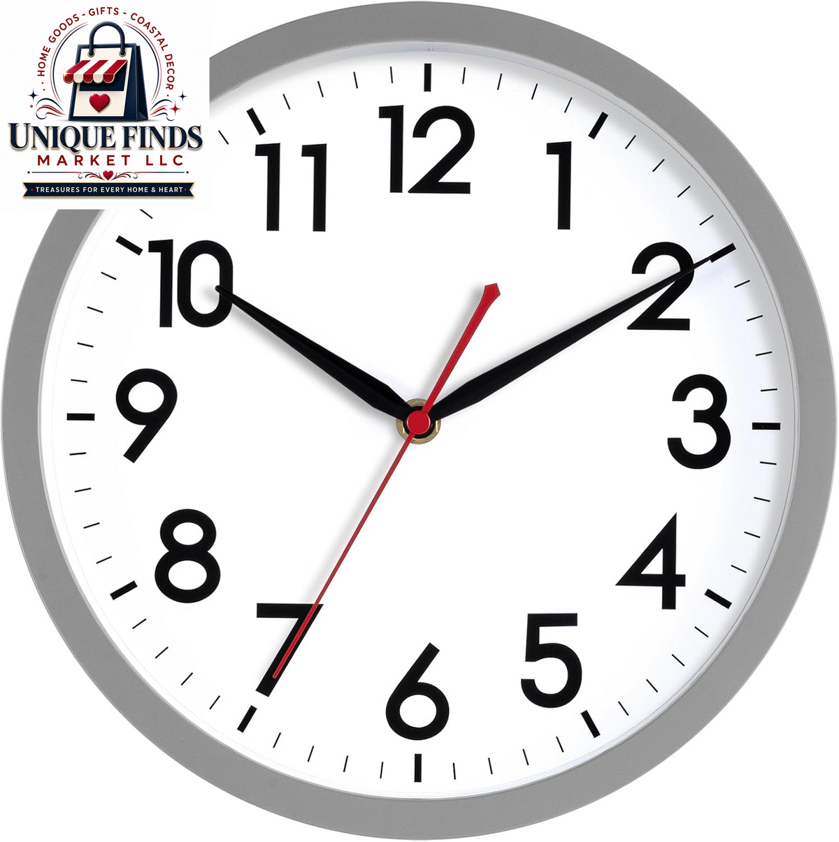 AKCISOT 12-Inch Silent Battery-Operated Analog Wall Clock in Silver