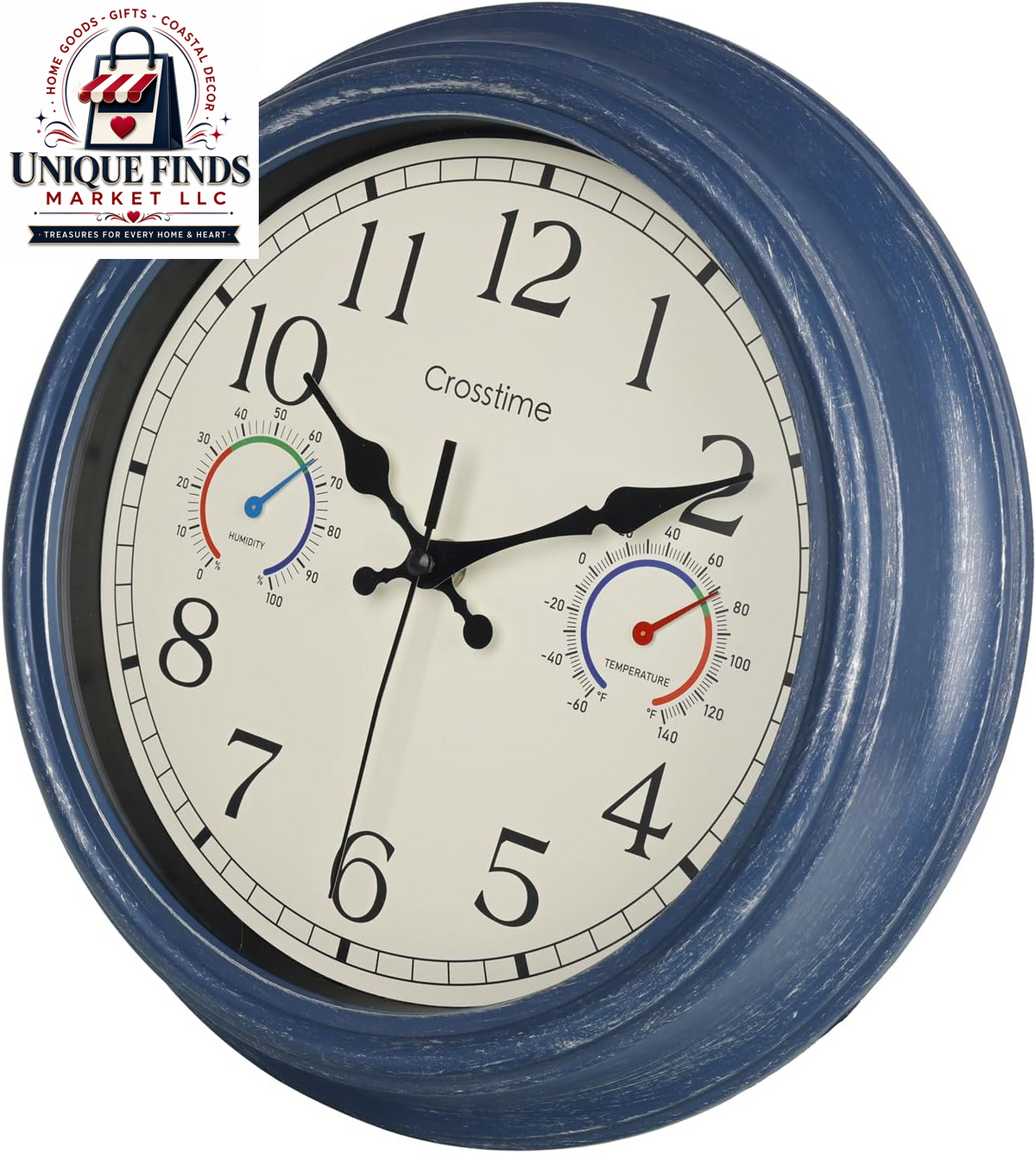 Crosstime 12-Inch Indoor/Outdoor Retro Wall Clock - Battery Operated and Silent, Blue