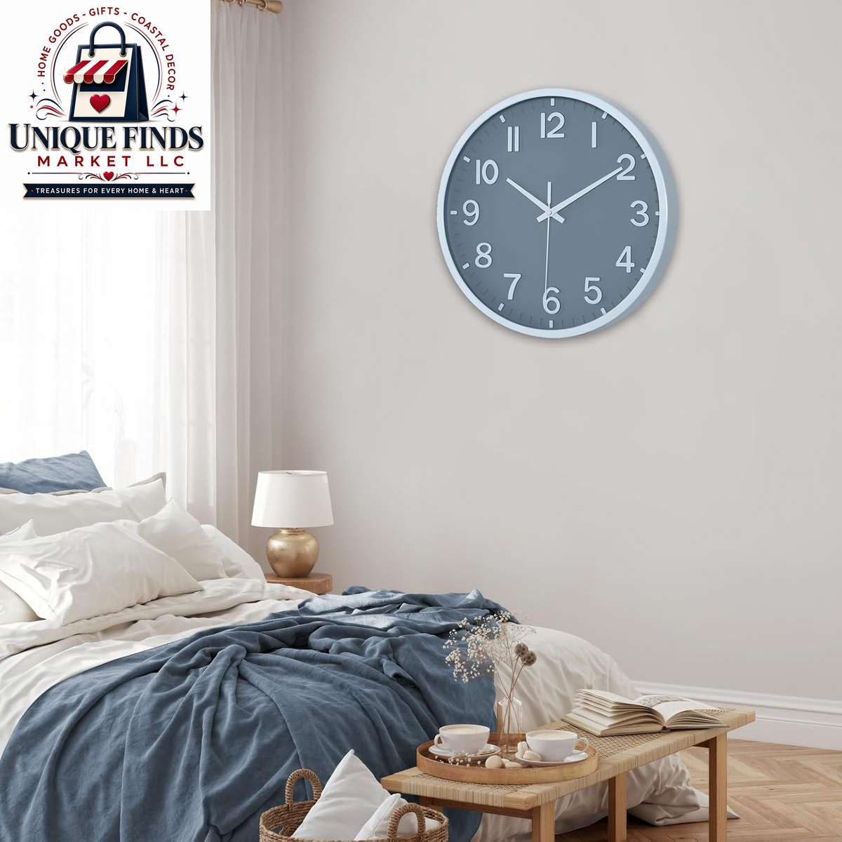 Battery Operated 12-Inch Modern Silent Wall Clock for Home and Office Décor (Gray and White)