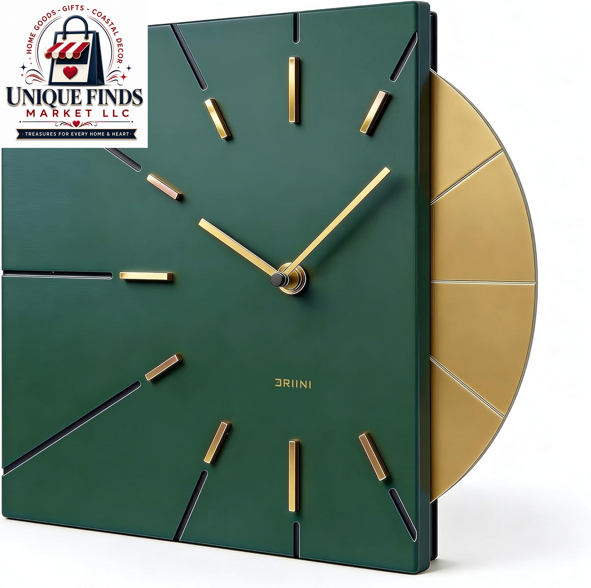 Driini White and Gold Mid-Century Modern Battery-Operated Wall Clock