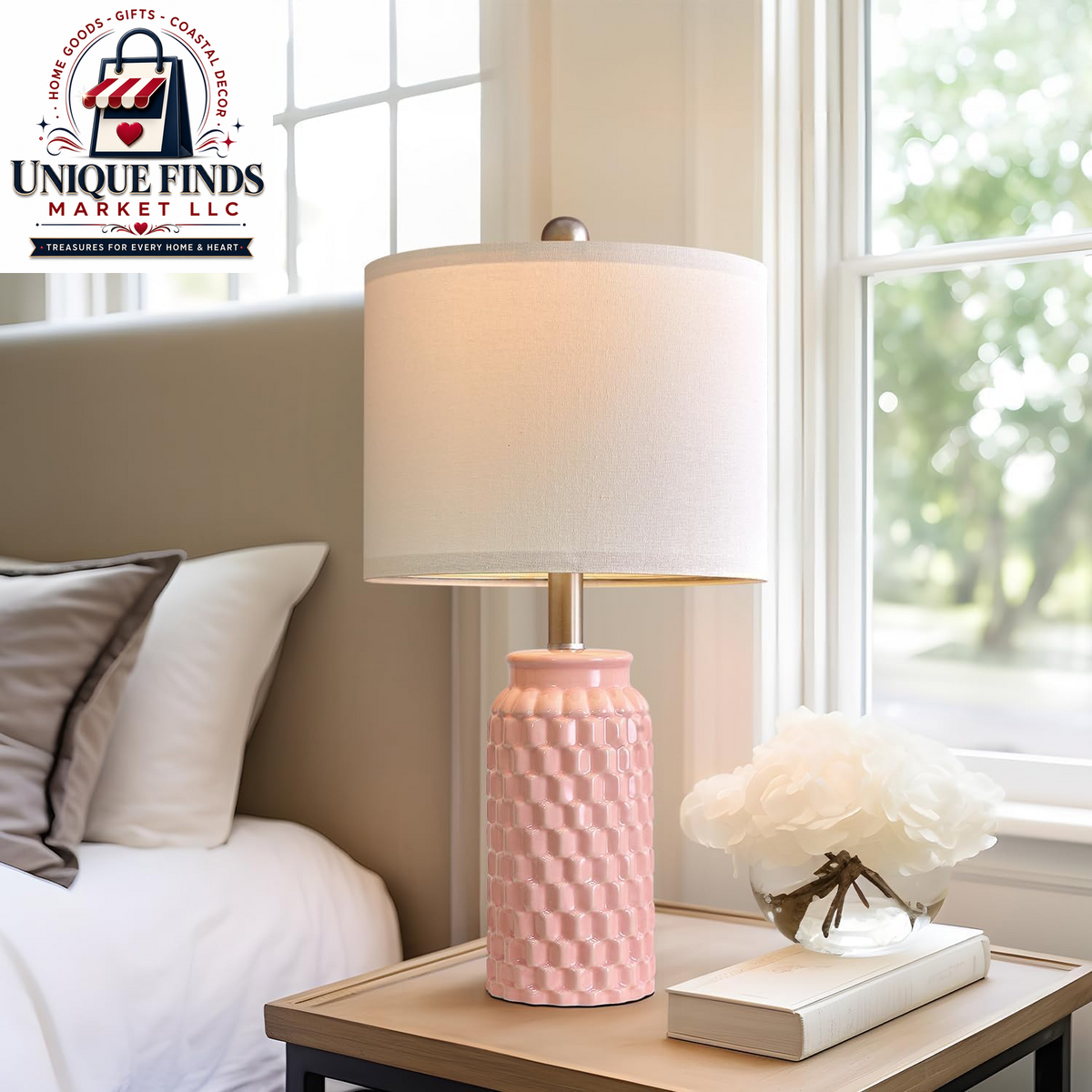 Set of 2 Pink Ceramic Nightstand Lamps, 20.5 Inches