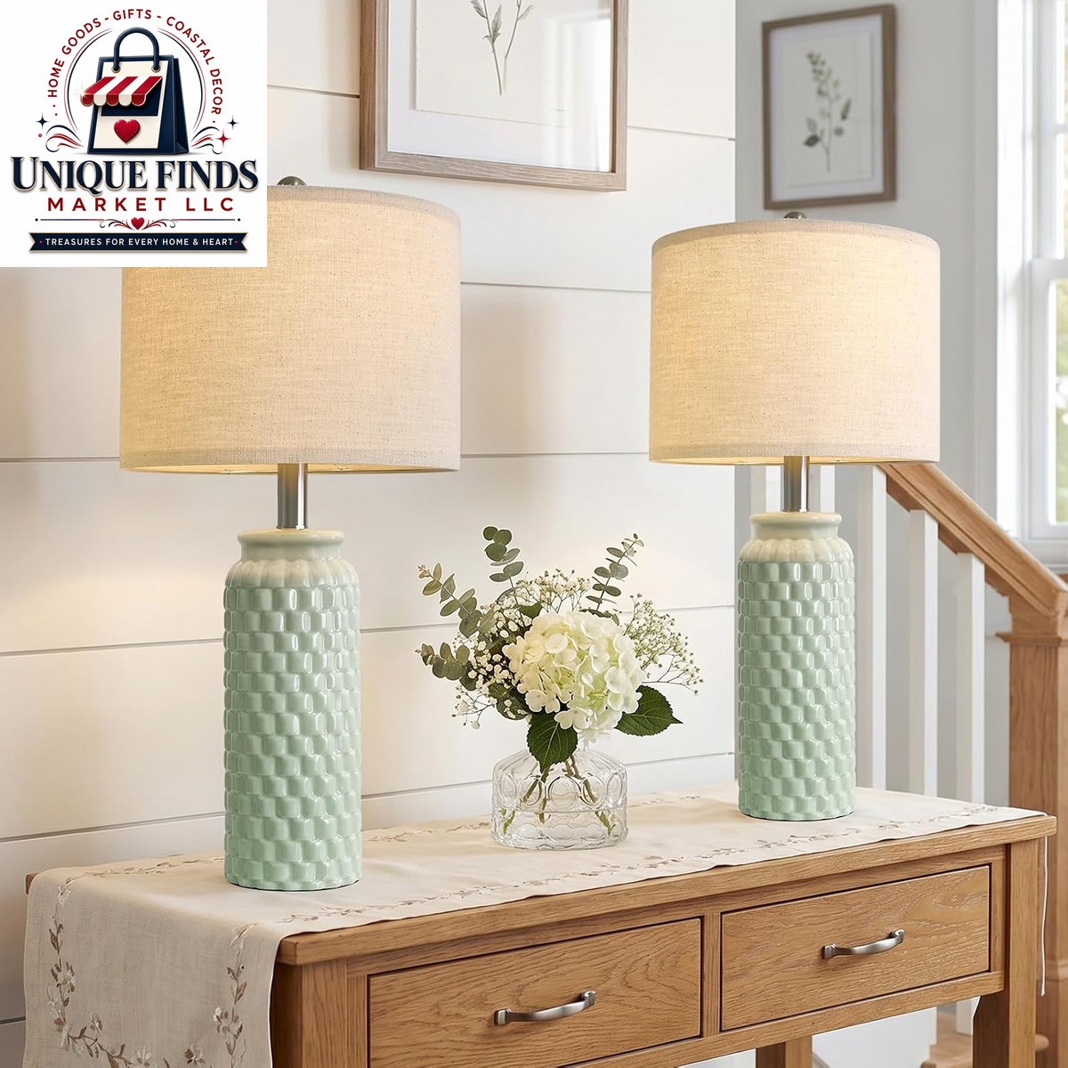 Usumkky 20.5-Inch Ceramic Table Lamp Set of 2 - Modern Farmhouse and Boho Design, Ideal for Bedroom Nightstands and Living Room End Tables, Compact Desk Lamps in Cream