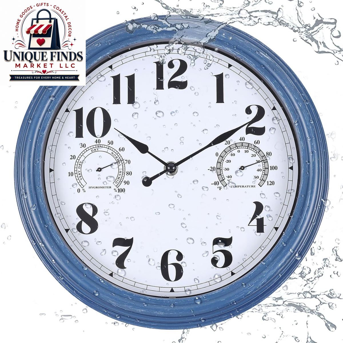 16-Inch Waterproof Outdoor Wall Clock with Temperature Display for Patio and Garden Use