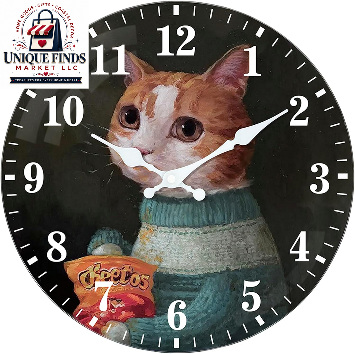 Elegant 8-Inch Cat-Themed Glass Wall Clock - Battery Operated, Silent Non-Ticking Analog Design for Home and Office Decor