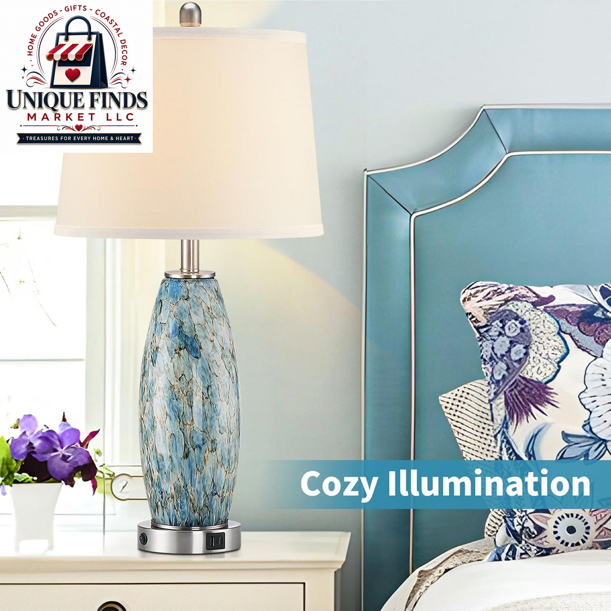 Lovlast 29-Inch Coastal Glass Table Lamp Set of 2 for Bedroom and Living Room