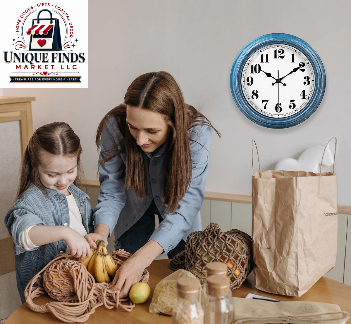 JENLYSTIME 12-Inch Blue Retro Wall Clock