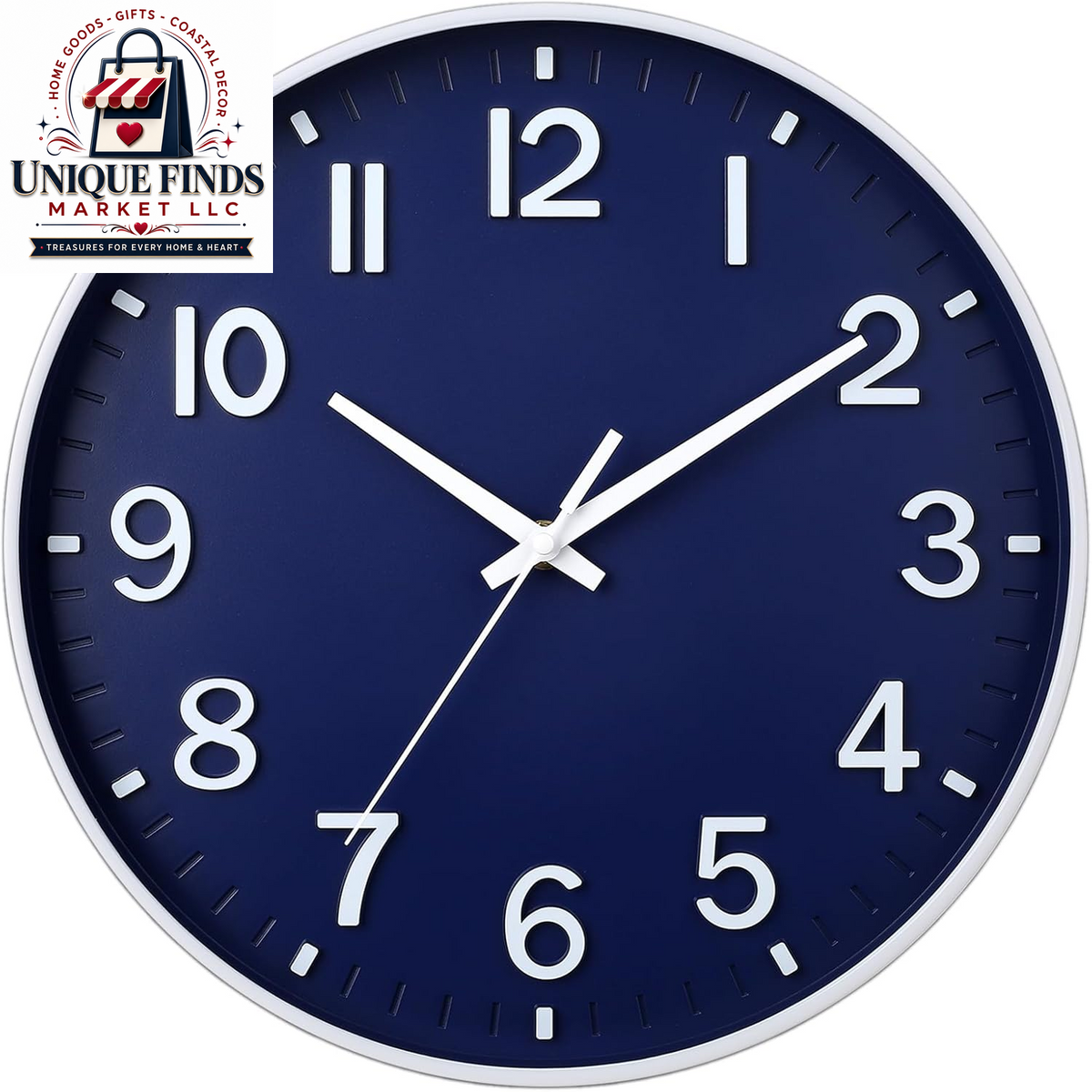 HZDHCLH 12-Inch Navy Modern Wall Clock - Battery Operated, Silent, Non-Ticking