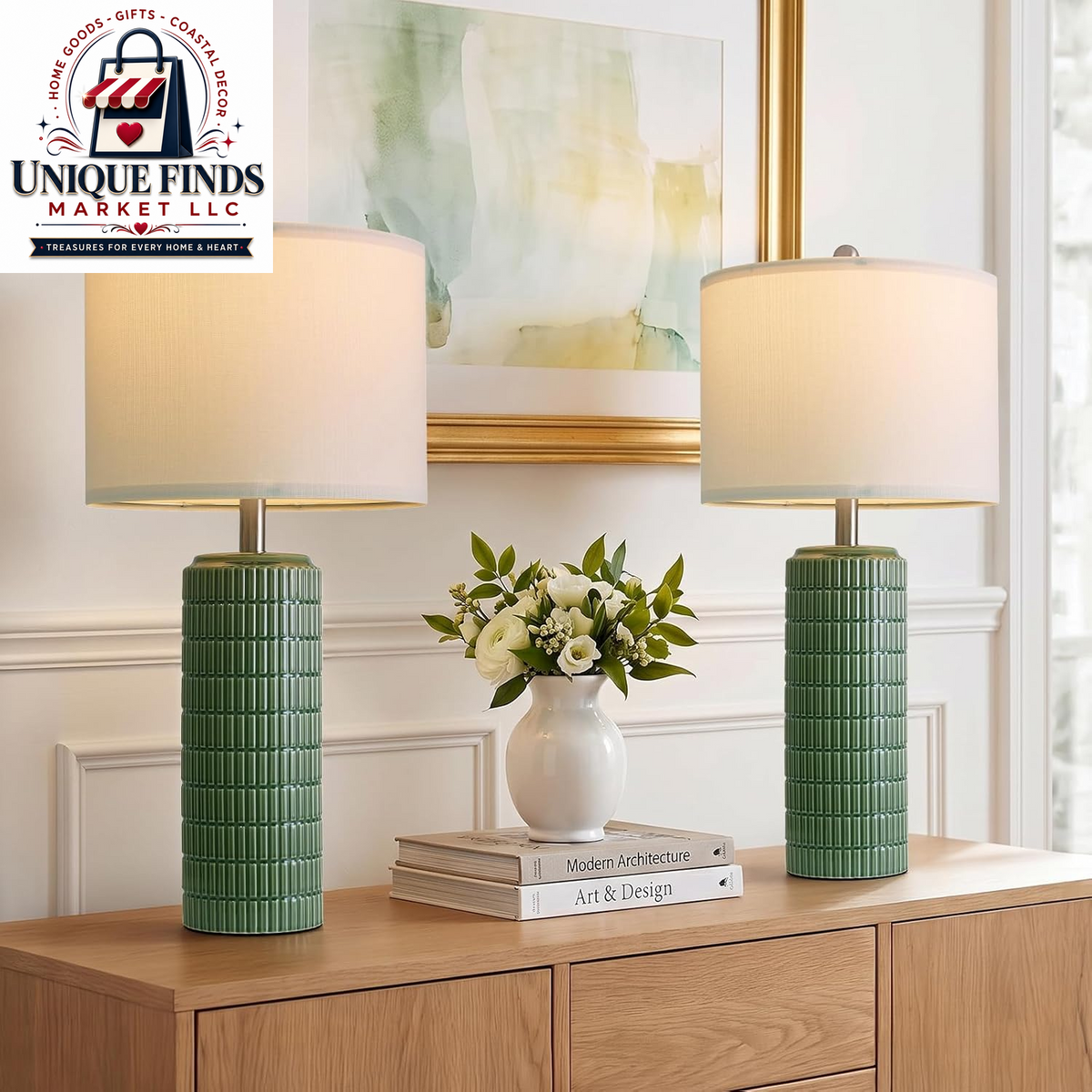 Pokat 23" Blue Ceramic Table Lamps - Set of 2, Traditional Farmhouse Bedside and Living Room Nightstand Lamps