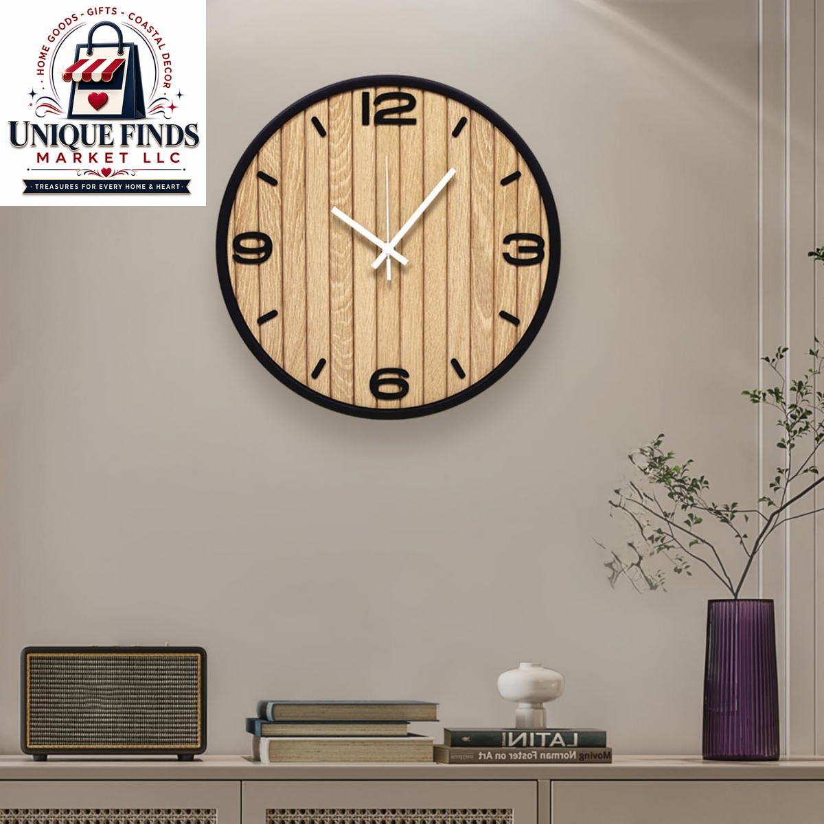 12-Inch Battery-Operated Wooden Wall Clock - Non-Ticking Quartz Analog Clock for Home and Classroom Decor - Easy to Install and Read