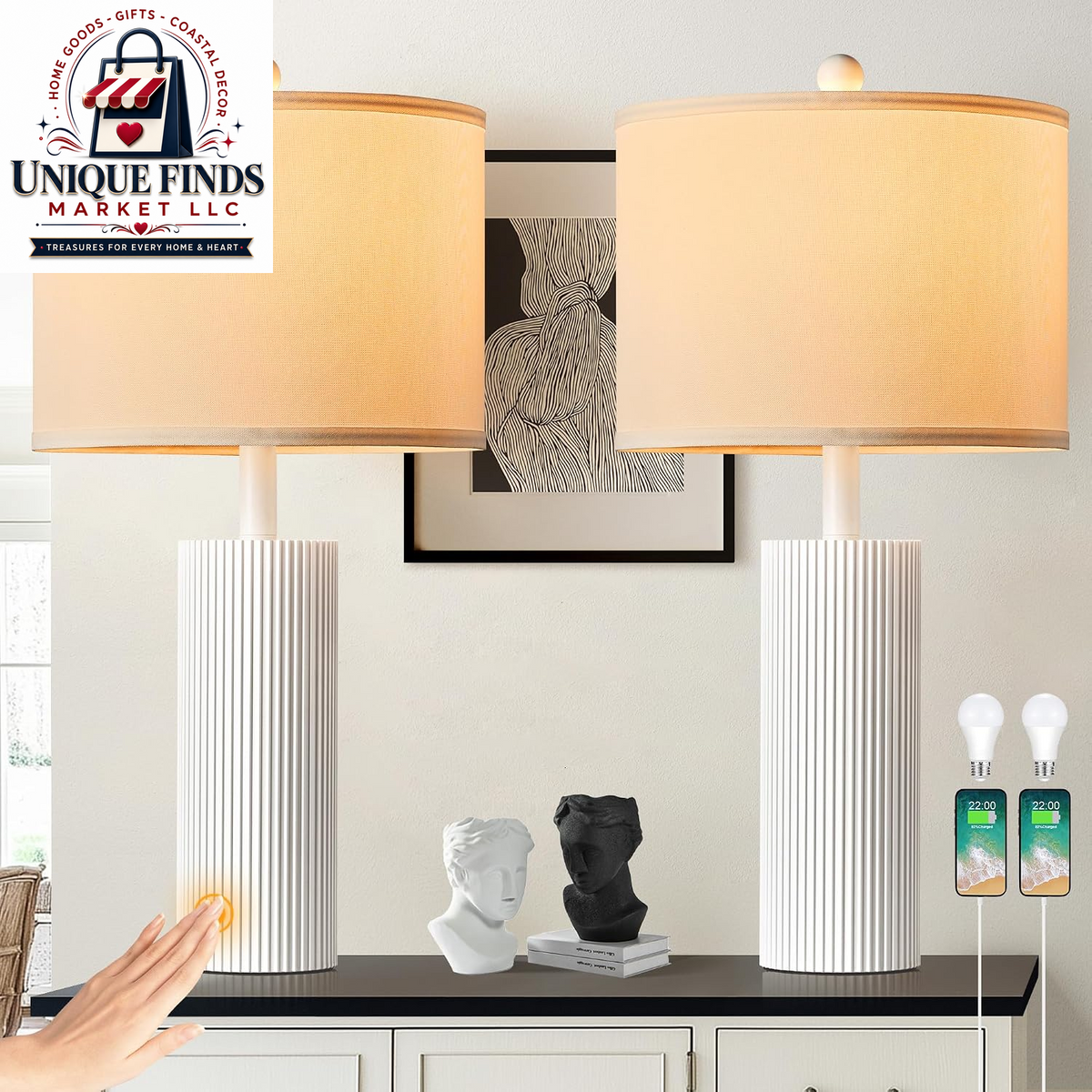 Set of 2 Touch Control 24.5” Silver Table Lamps for Living Room