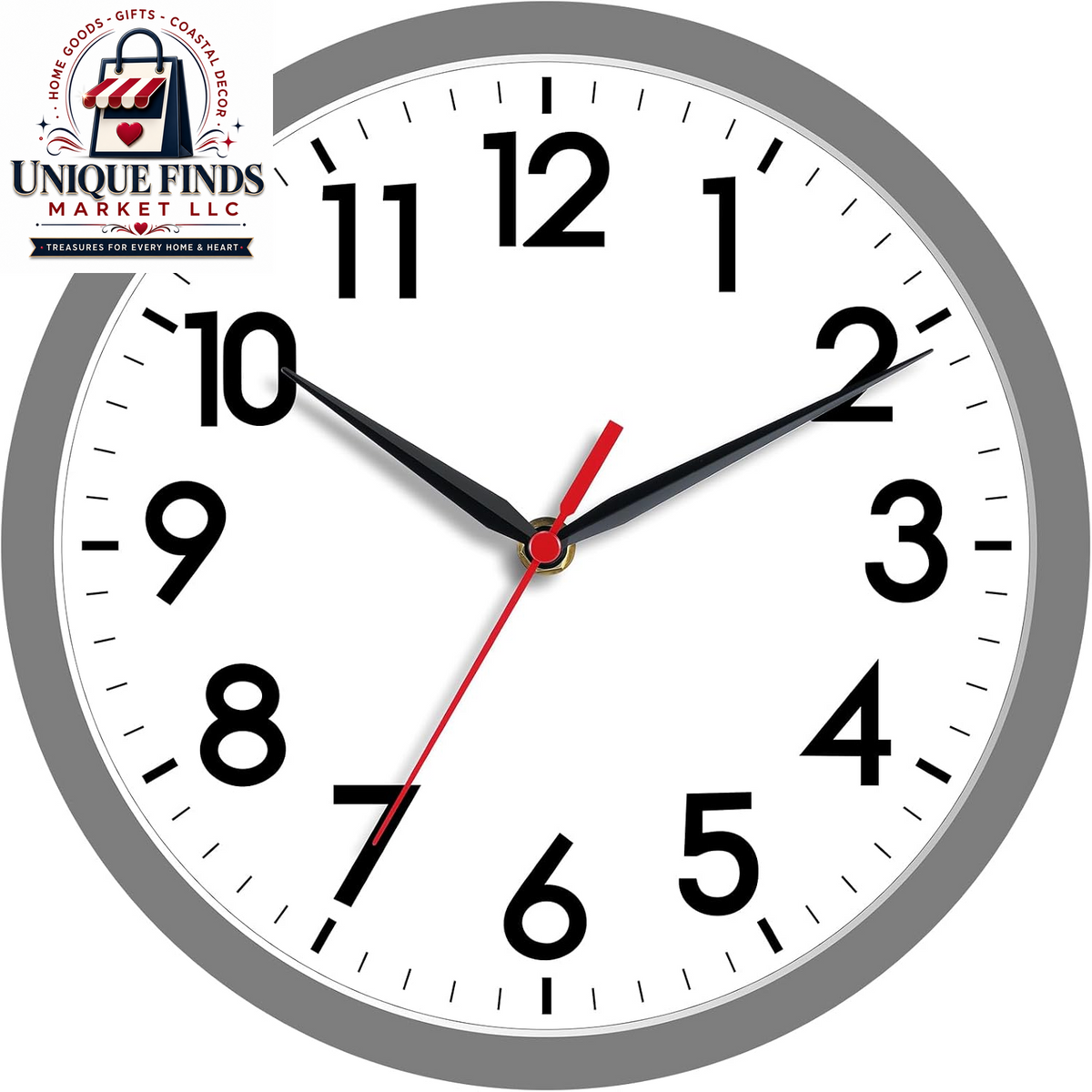 AKCISOT 12-Inch Silent Battery-Operated Analog Wall Clock in Silver