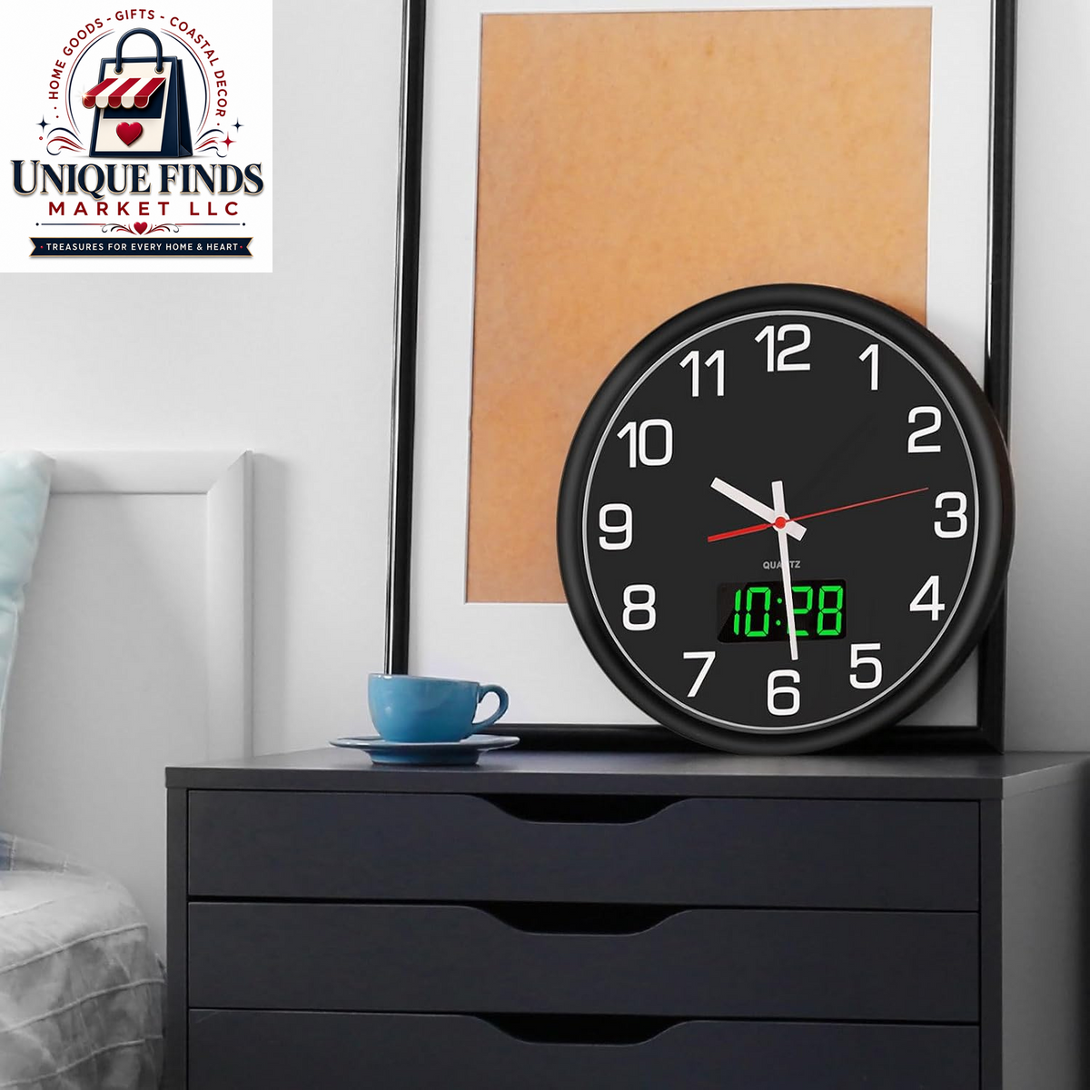 12-Inch Silent Non-Ticking Quartz Wall Clock with Night LED Display - Battery Operated Decorative Timepiece for Office, Kitchen, and Living Room