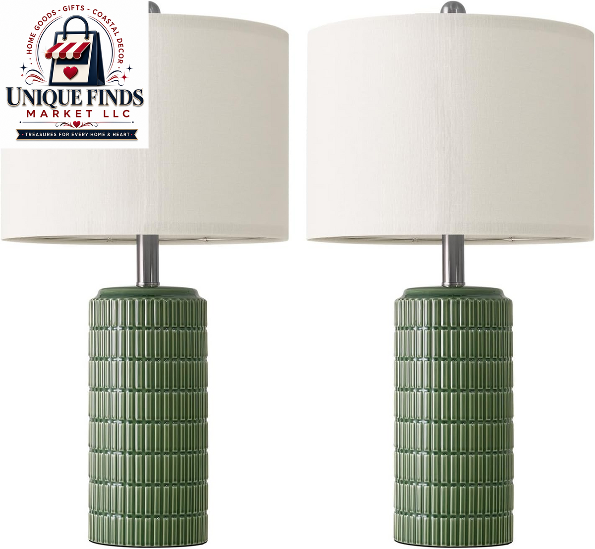 Pokat Set of 2 Modern 24" Ceramic Table Lamps in Green for Bedroom and Living Room Decor