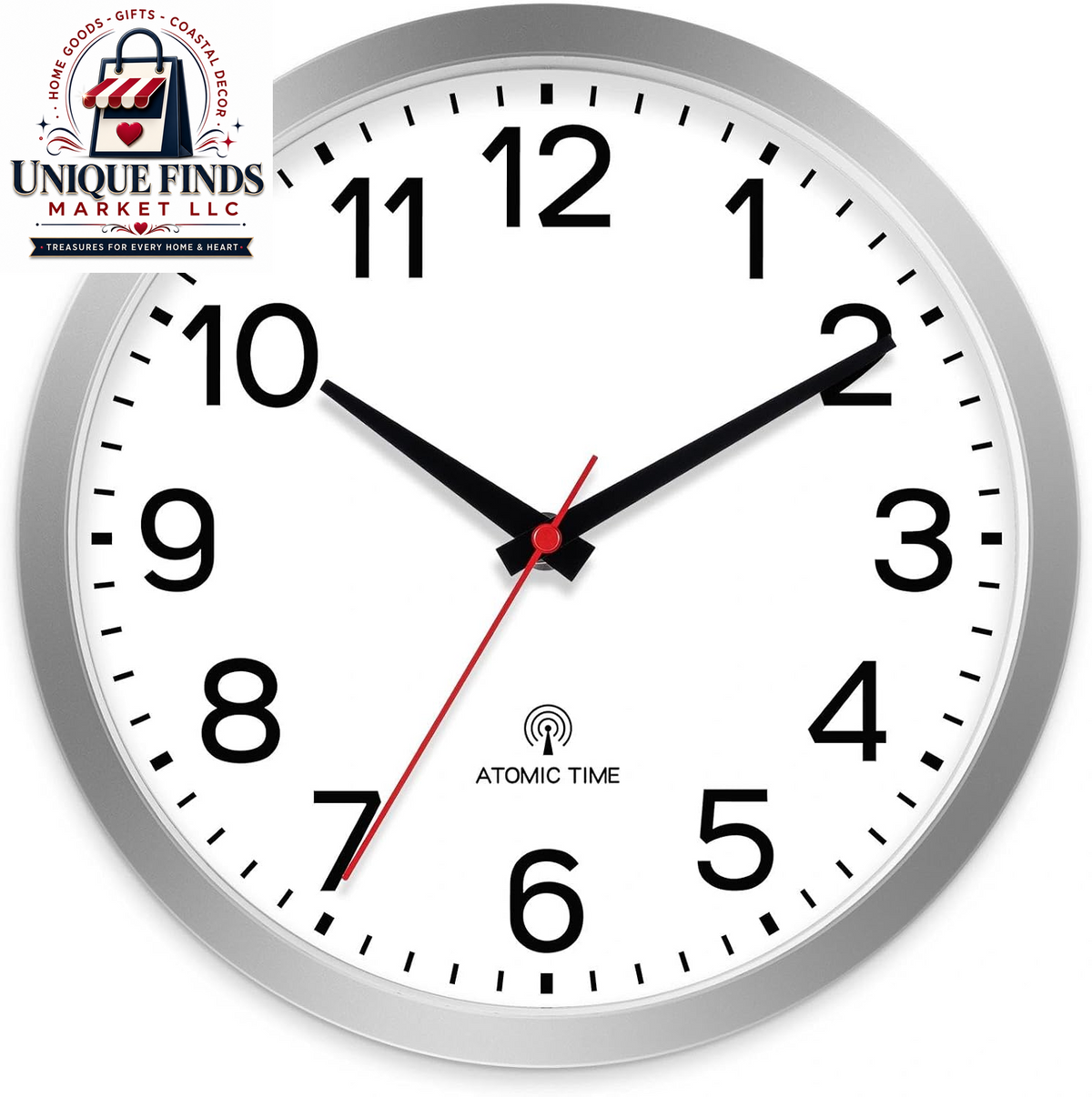 AKCISOT 12-Inch Silent Battery-Operated Analog Wall Clock in Silver