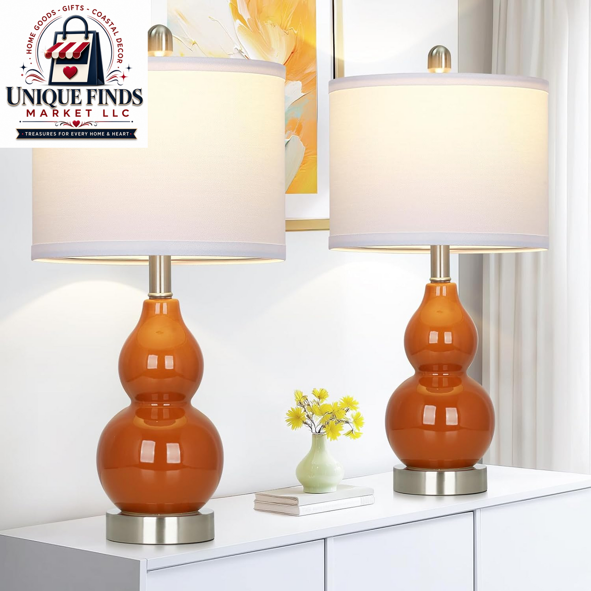 Rinweey Set of 2 Double Gourd Ceramic Table Lamps, Modern Red Bedside Lighting for Bedroom and Living Room (Bulb Included)