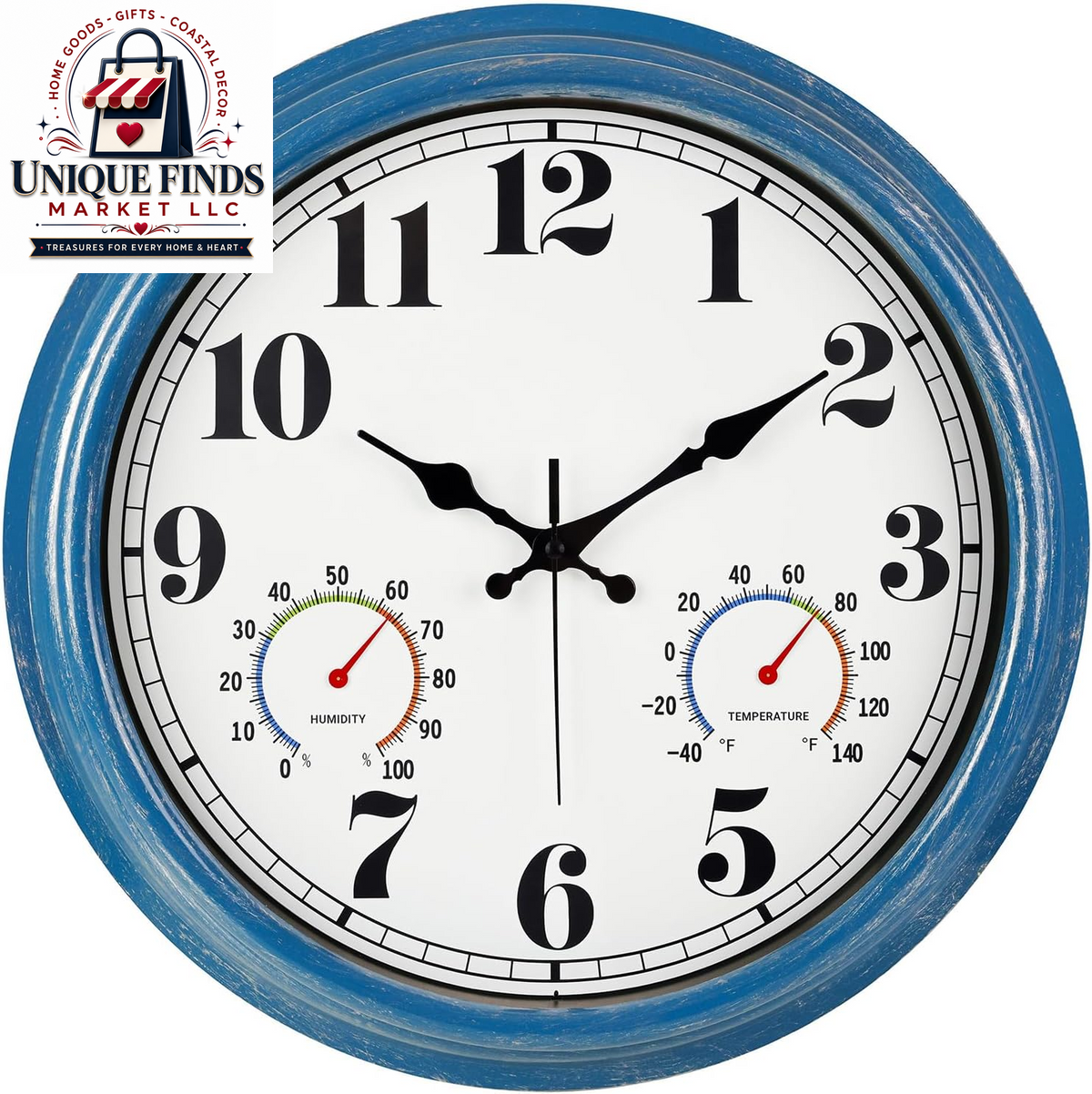 JENLYSTIME 12-Inch Blue Retro Wall Clock