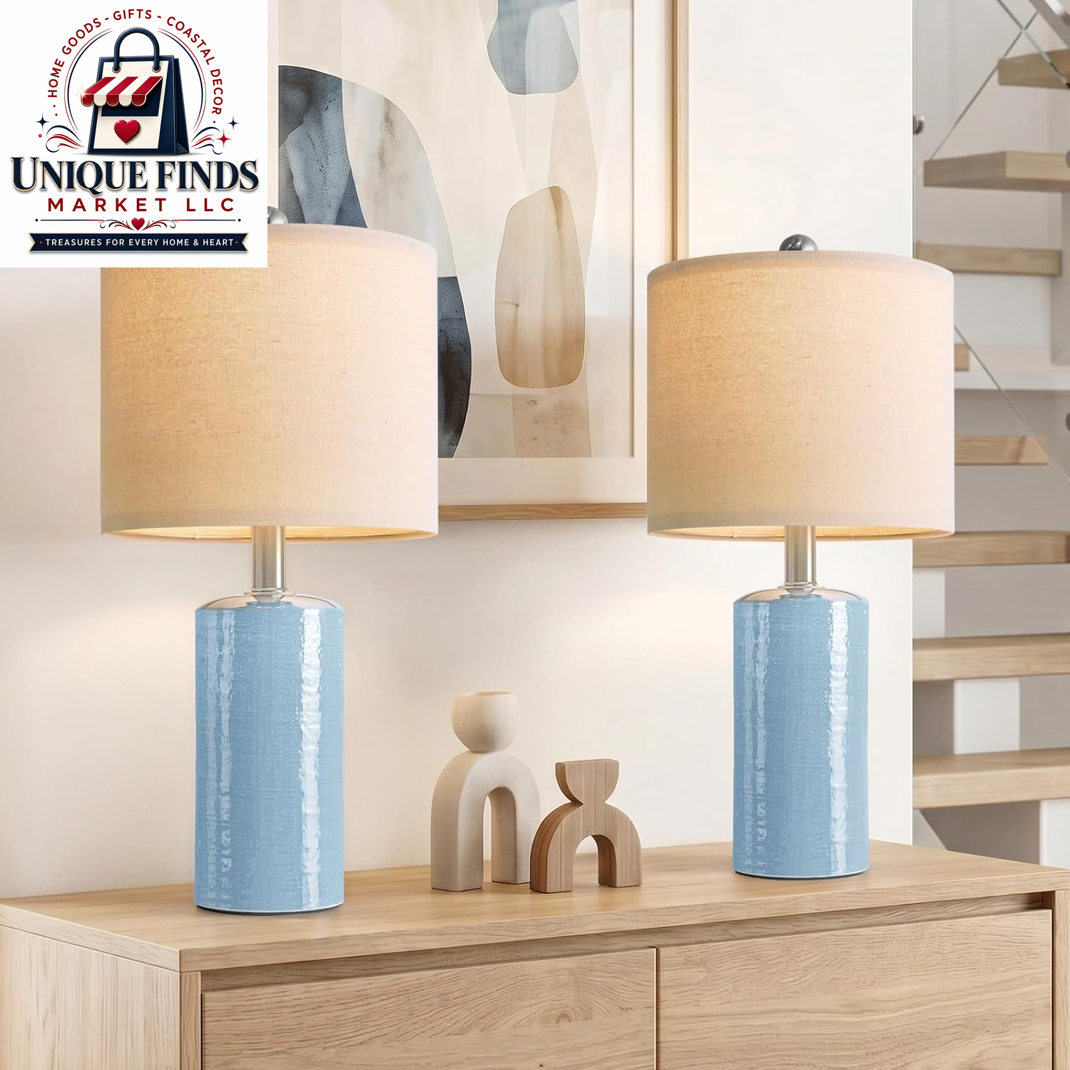 Small Table Lamps Set of 2 for Living Room 20.25" Blue Lamps Bedside Lamps