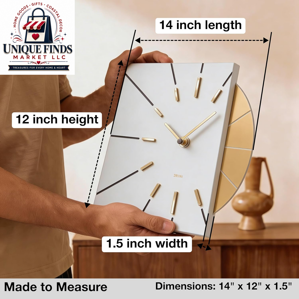 Driini White and Gold Mid-Century Modern Battery-Operated Wall Clock