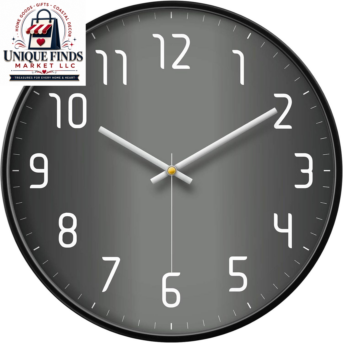 Silent Non-Ticking 12-Inch Analog Wall Clock with Geometric Blue Print Design