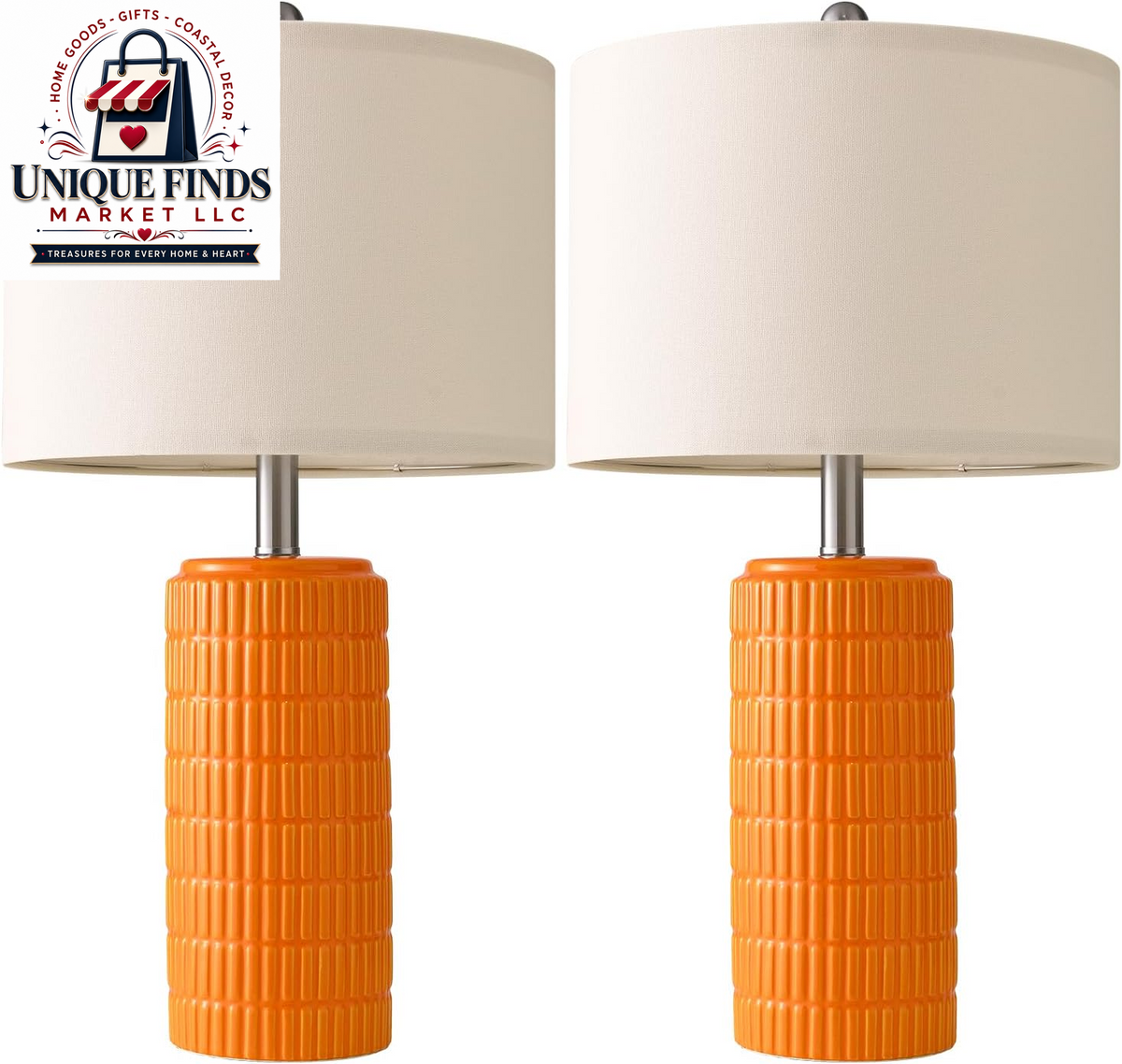 Pokat Set of 2 Modern 23" Orange Ceramic Table Lamps for Living Room and Bedroom Decor