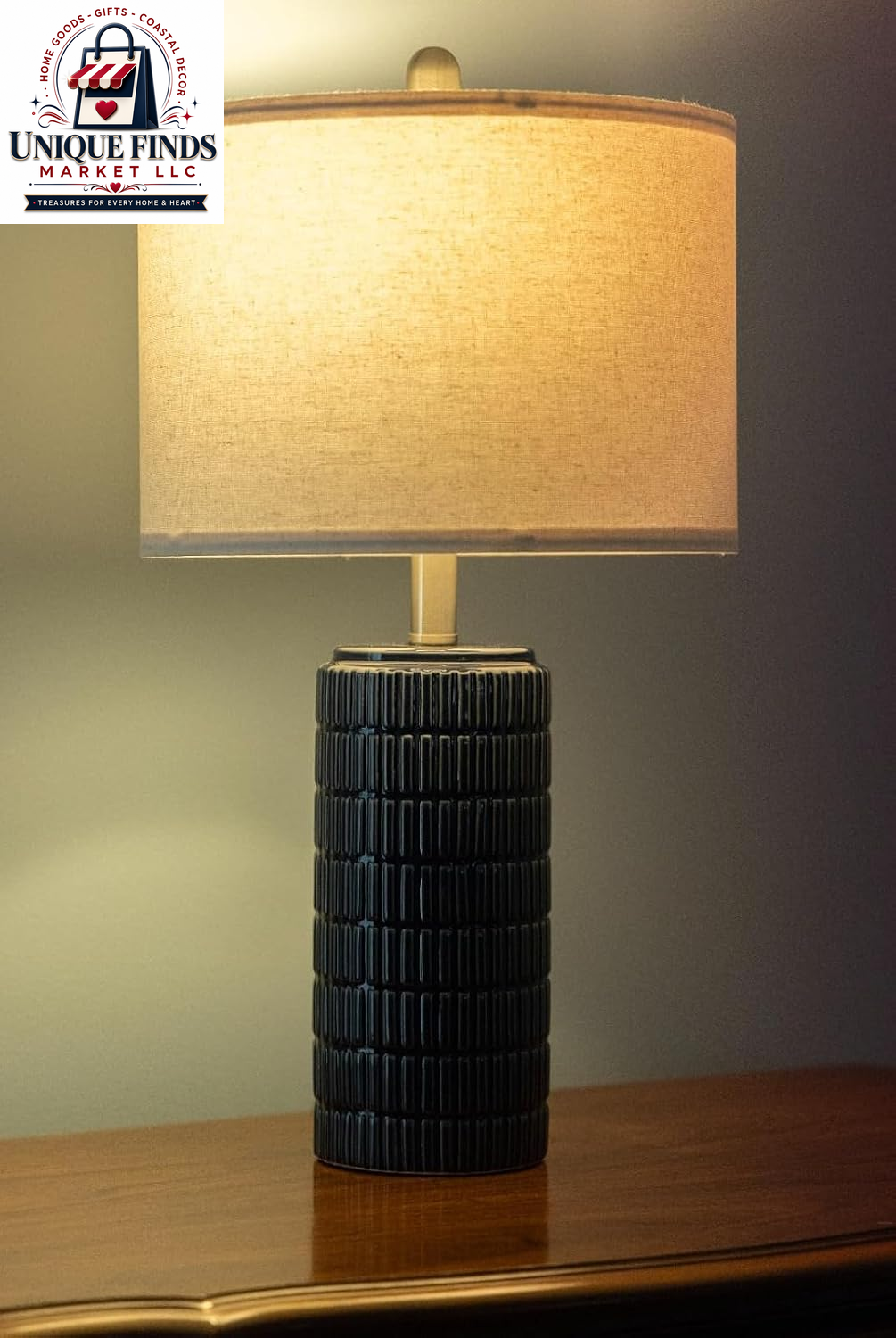 Pokat 23" Blue Ceramic Table Lamps - Set of 2, Traditional Farmhouse Bedside and Living Room Nightstand Lamps