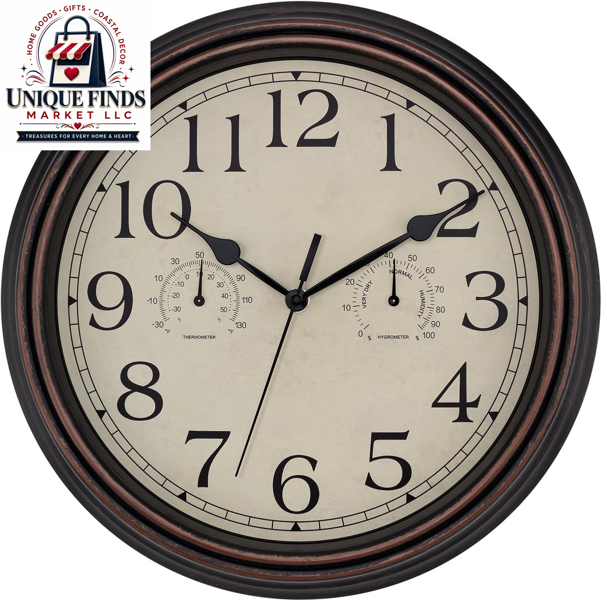 Foxtop 12-Inch Retro Silent Wall Clock - Battery Operated Bronze Finish
