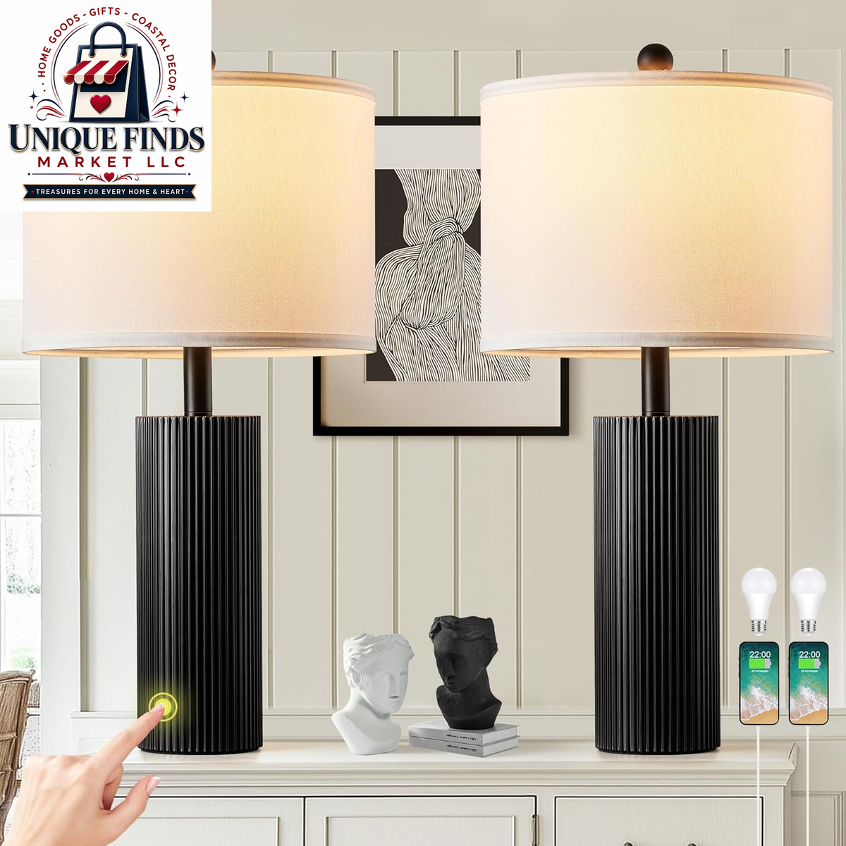 Set of 2 Touch Control 24.5” Silver Table Lamps for Living Room