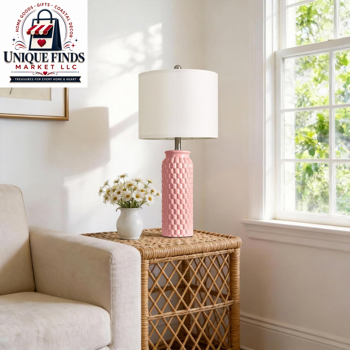 Usumkky Set of 2 27" Ceramic Table Lamps - Modern Farmhouse and Boho Style Bedside Nightstand Lighting for Bedroom and Living Room, Compact Desk Lamps (Pink)