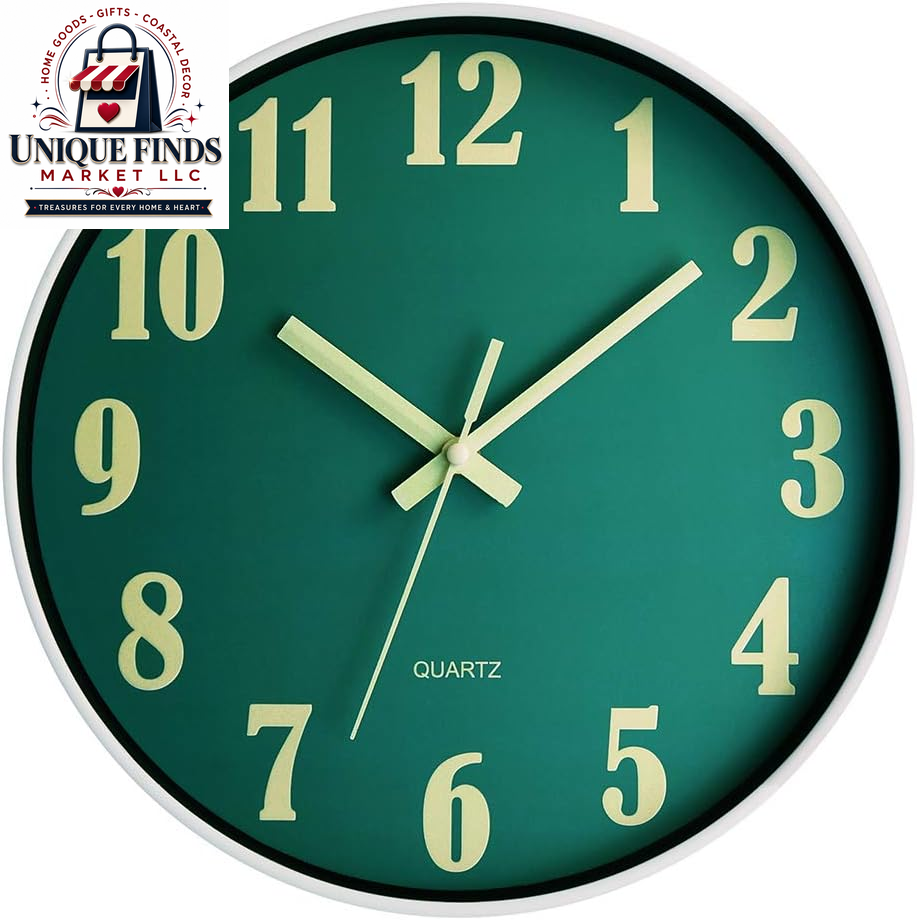 Jofomp 12-Inch Glow in the Dark Silent Wall Clock - Battery Operated Modern Decor for Living Room, Kitchen, and Bedroom