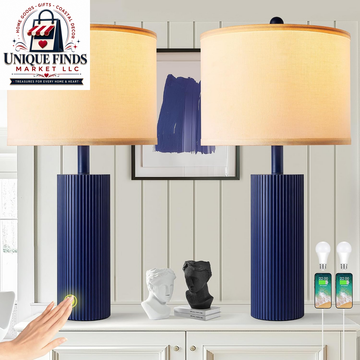 Set of 2 Touch Control 24.5” Silver Table Lamps for Living Room