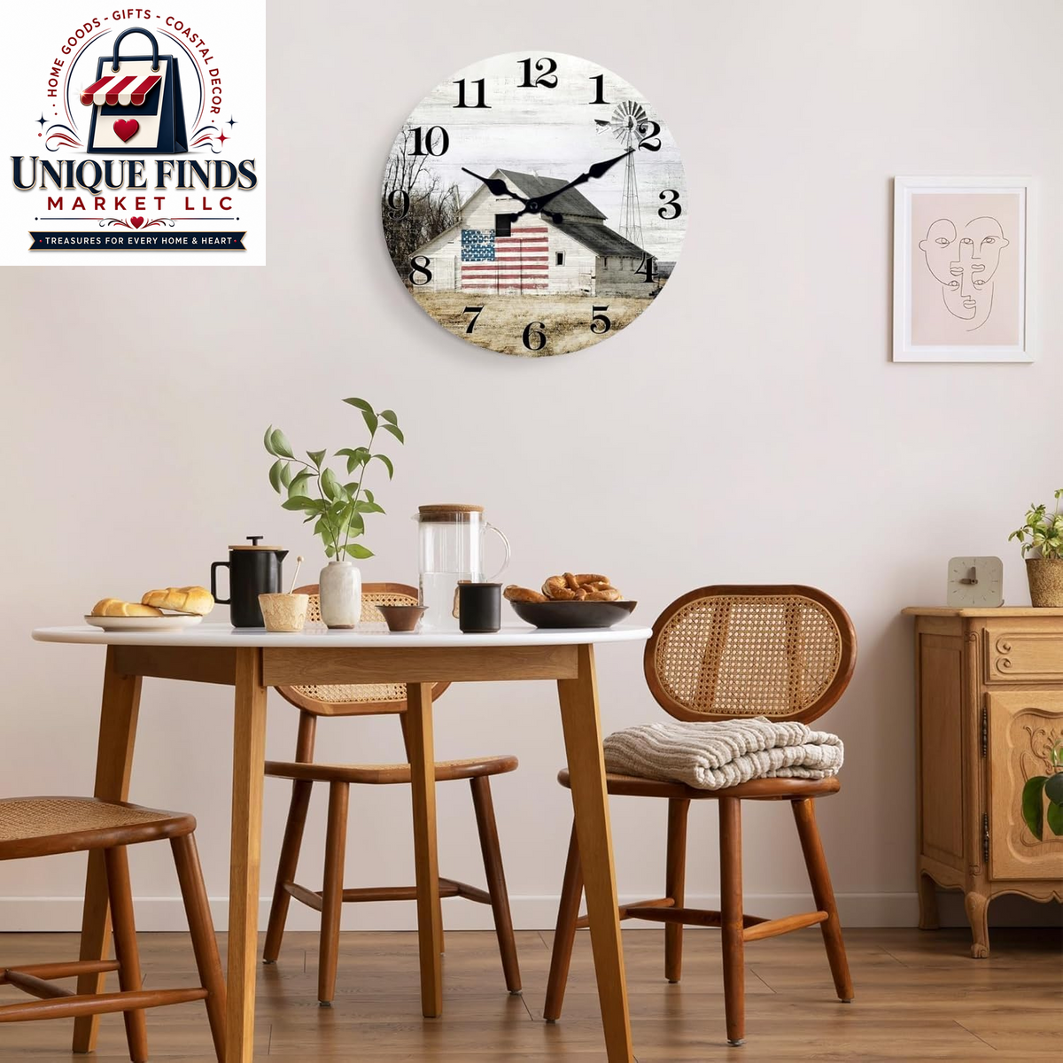XFM 12-Inch Battery-Operated Rustic Farmhouse Wall Clock with Silent Mechanism