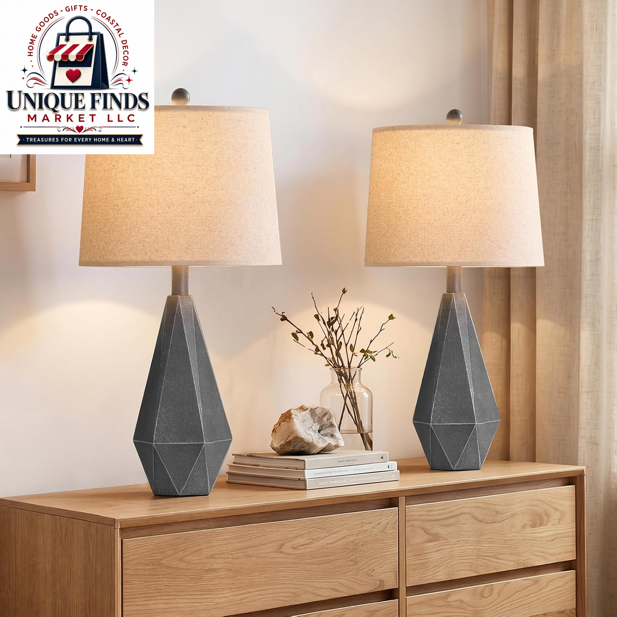 Pokat 23-Inch Farmhouse Table Lamp Set of 2, Beige Rustic Lamps for Living Room and Bedroom Nightstands, Ideal for End Tables and Side Tables