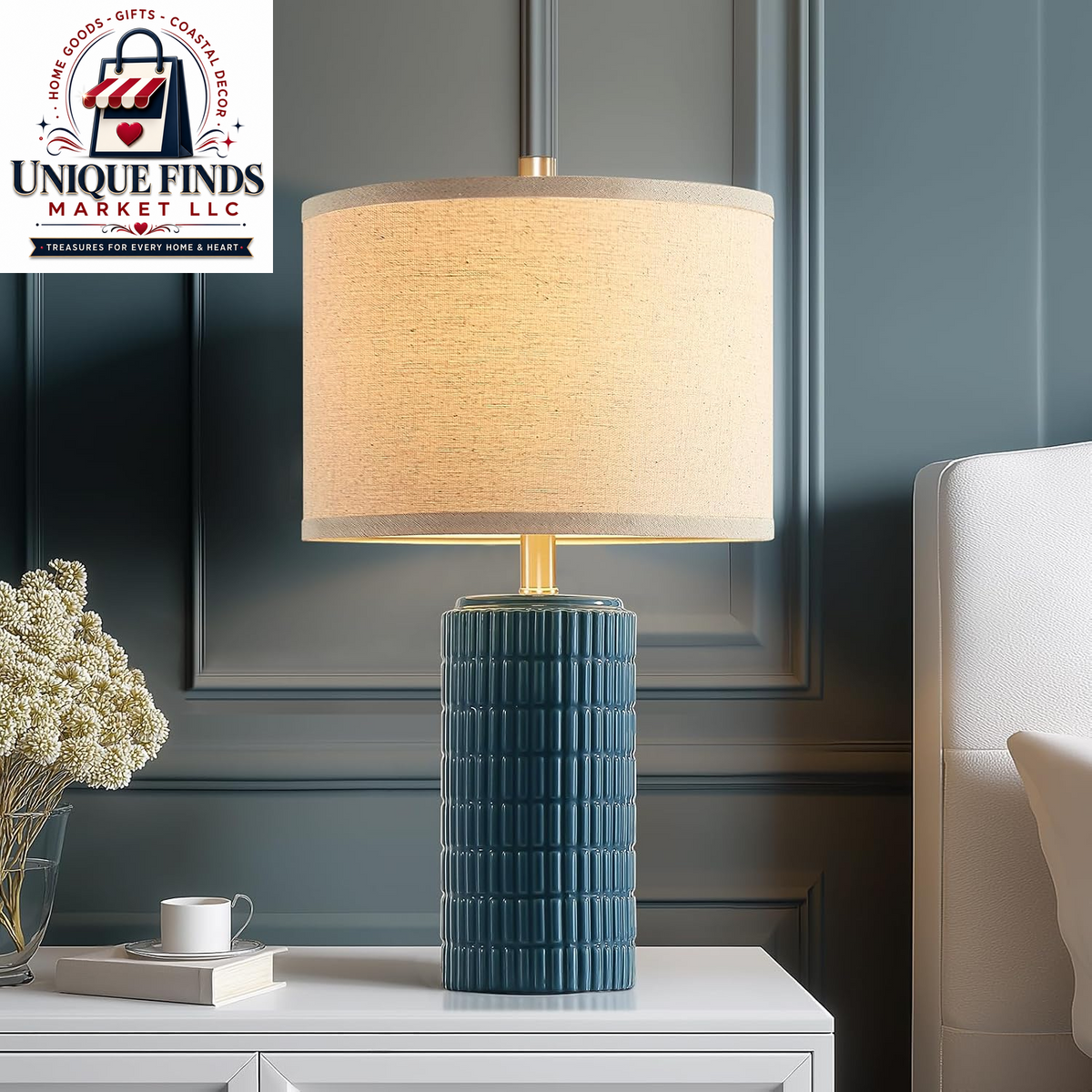 AIEAMPDO 23-Inch Set of 2 Farmhouse Ceramic Table Lamps for Living Room Decor