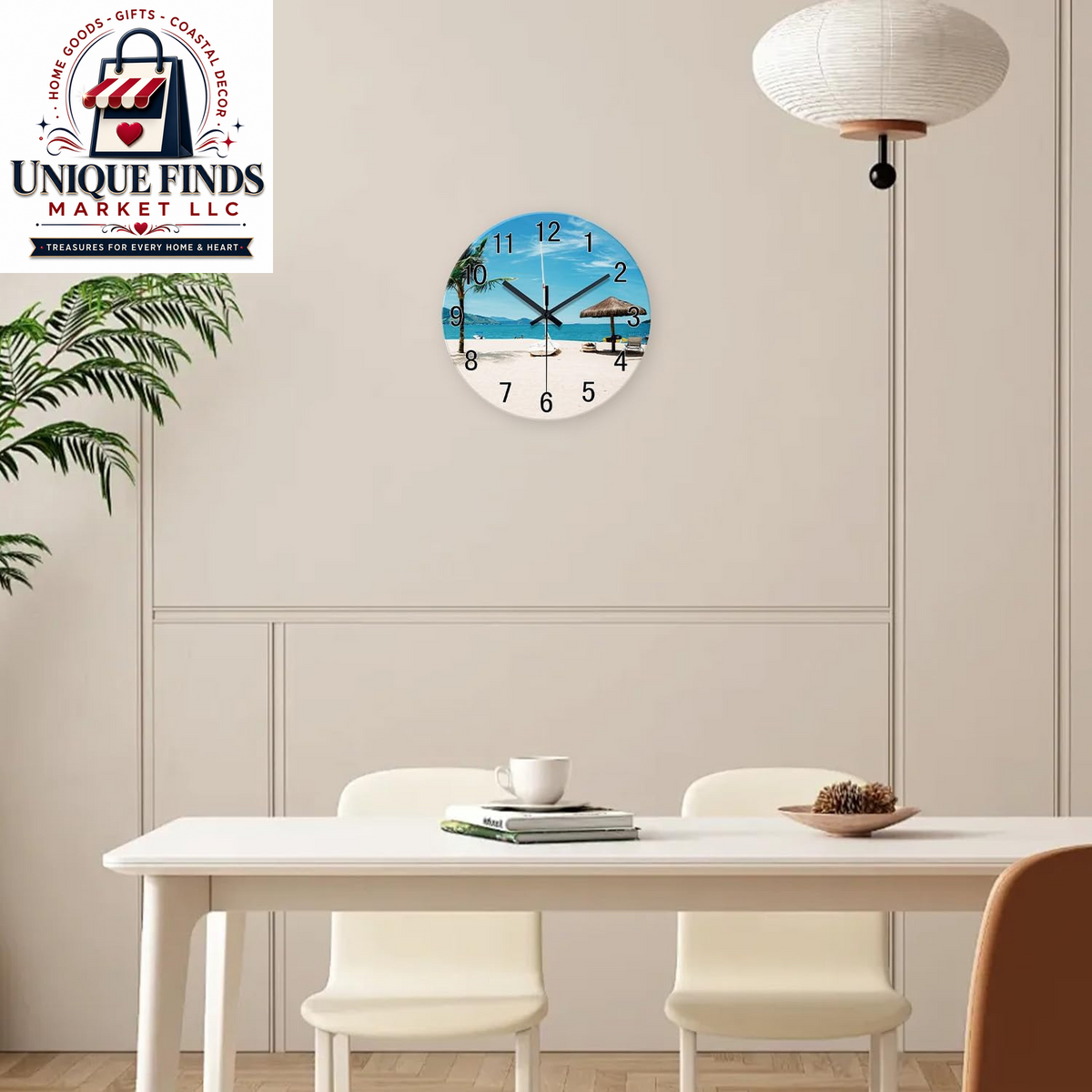 XFM Blue 12-Inch Silent Non-Ticking Beach Wall Clock