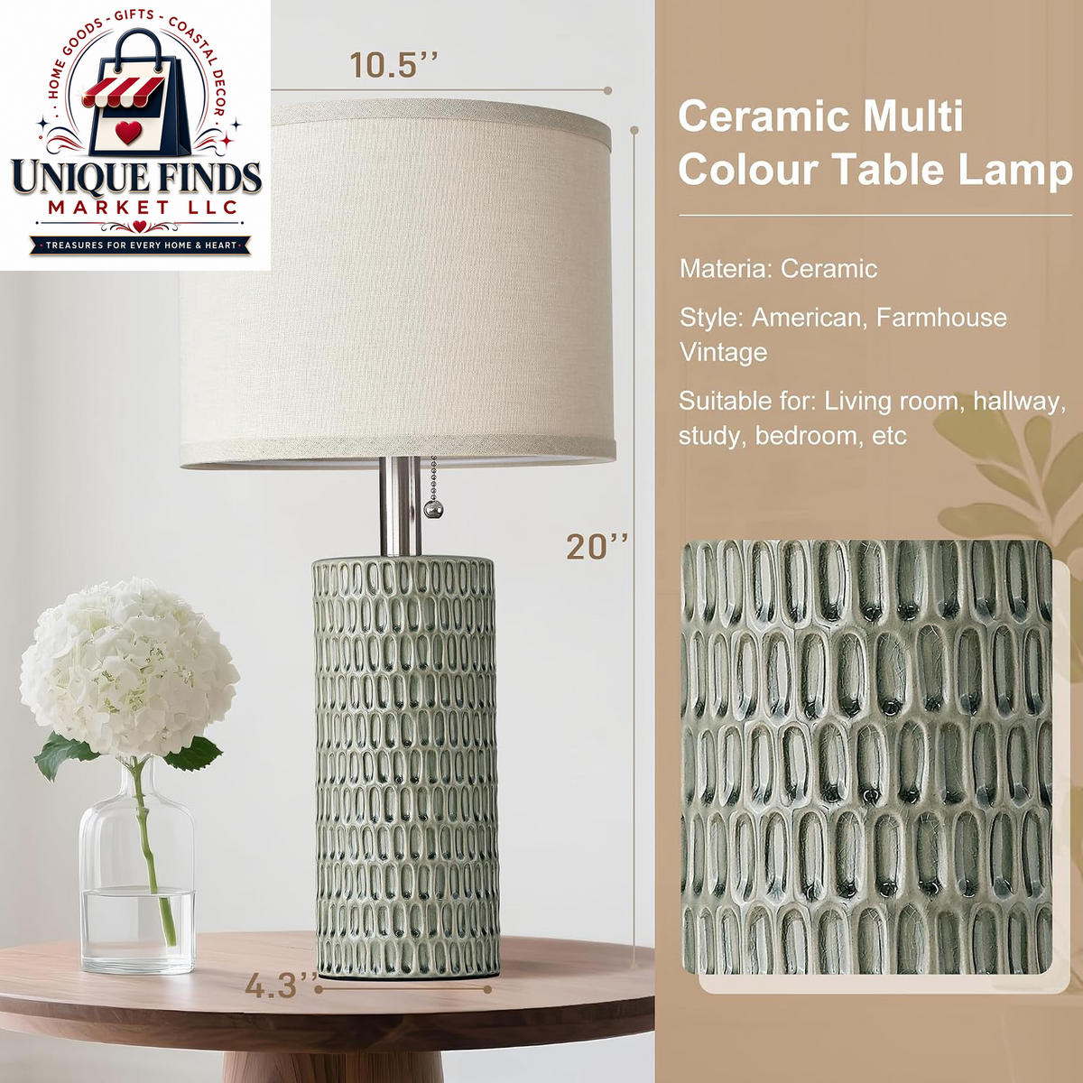 Reaketon Modern 20.5” Ceramic Table Lamps - Set of 2 in Green for Bedroom Decor