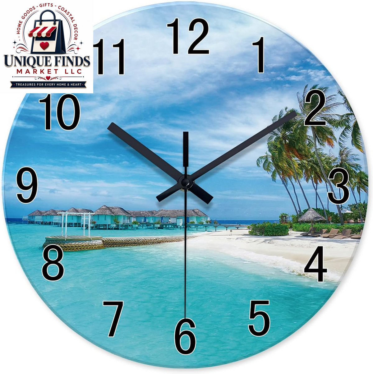 XFM Blue 12-Inch Silent Non-Ticking Beach Wall Clock
