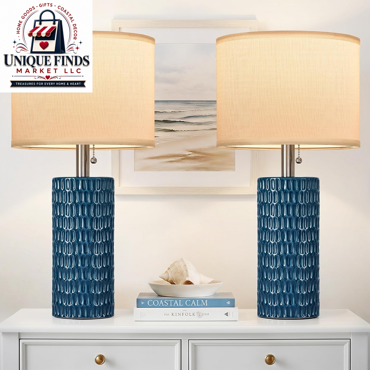 Reaketon 20” Modern Table Lamps Set of 2, Lamps for Bedroom, Blue