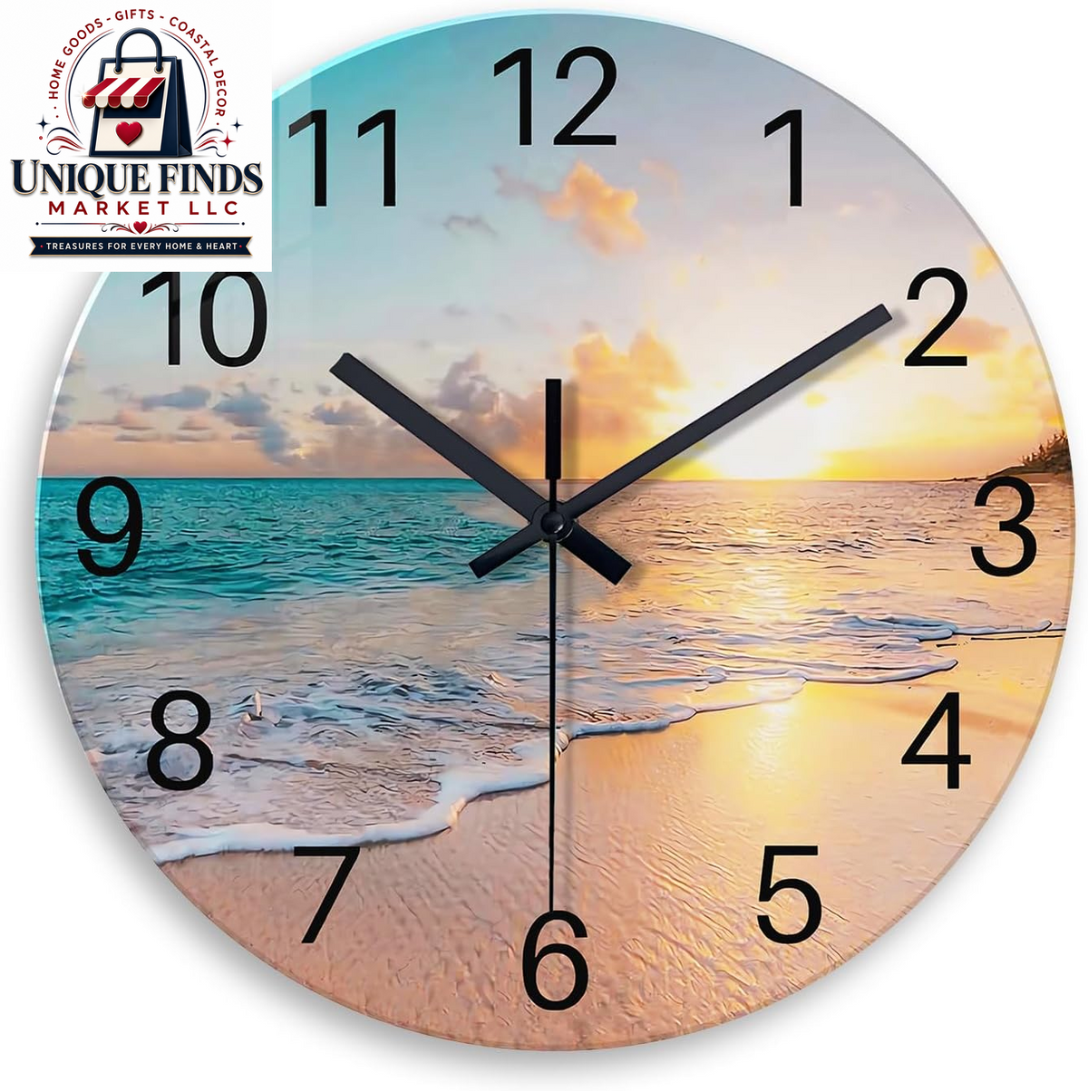 Battery-Operated 12-Inch Blue Beach Wall Clock