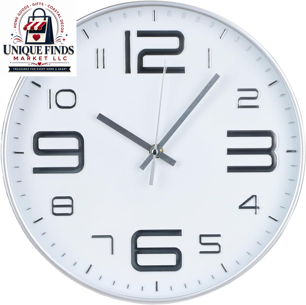 Modern Silent Quartz Wall Clock - Battery Operated, Non-Ticking, 12 Inch Round Decor - Trendy and Practical Design for Office, Home, or School (White-Black)