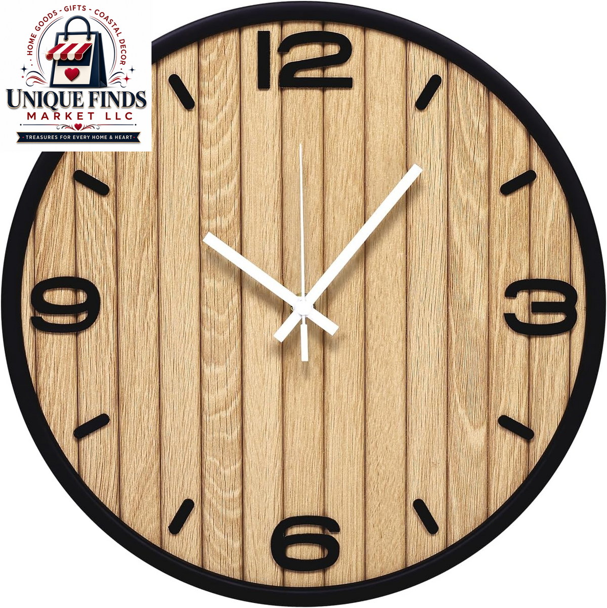12-Inch Battery-Operated Wooden Wall Clock - Non-Ticking Quartz Analog Clock for Home and Classroom Decor - Easy to Install and Read