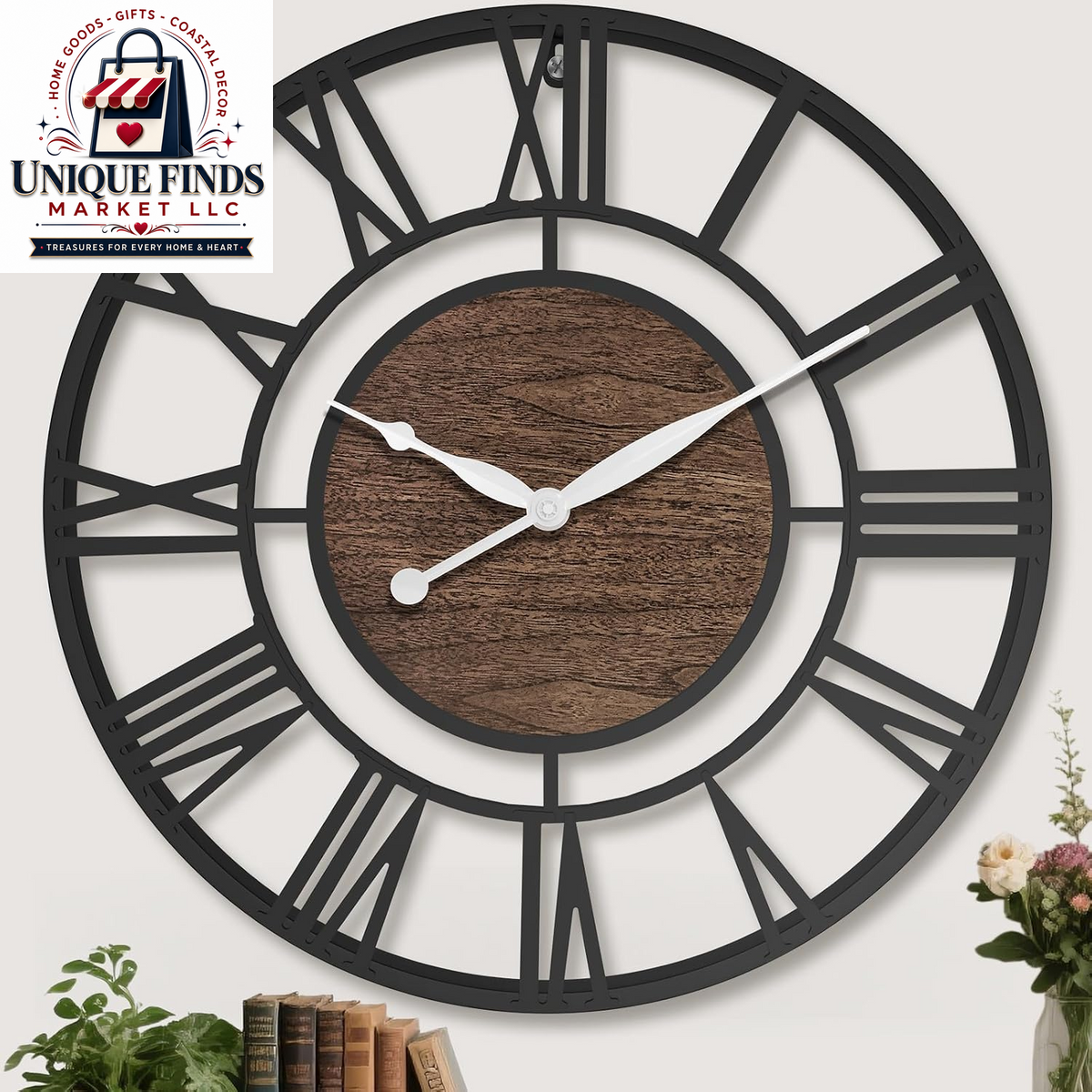 16-Inch Vintage Gold Metal Wall Clock with Roman Numerals