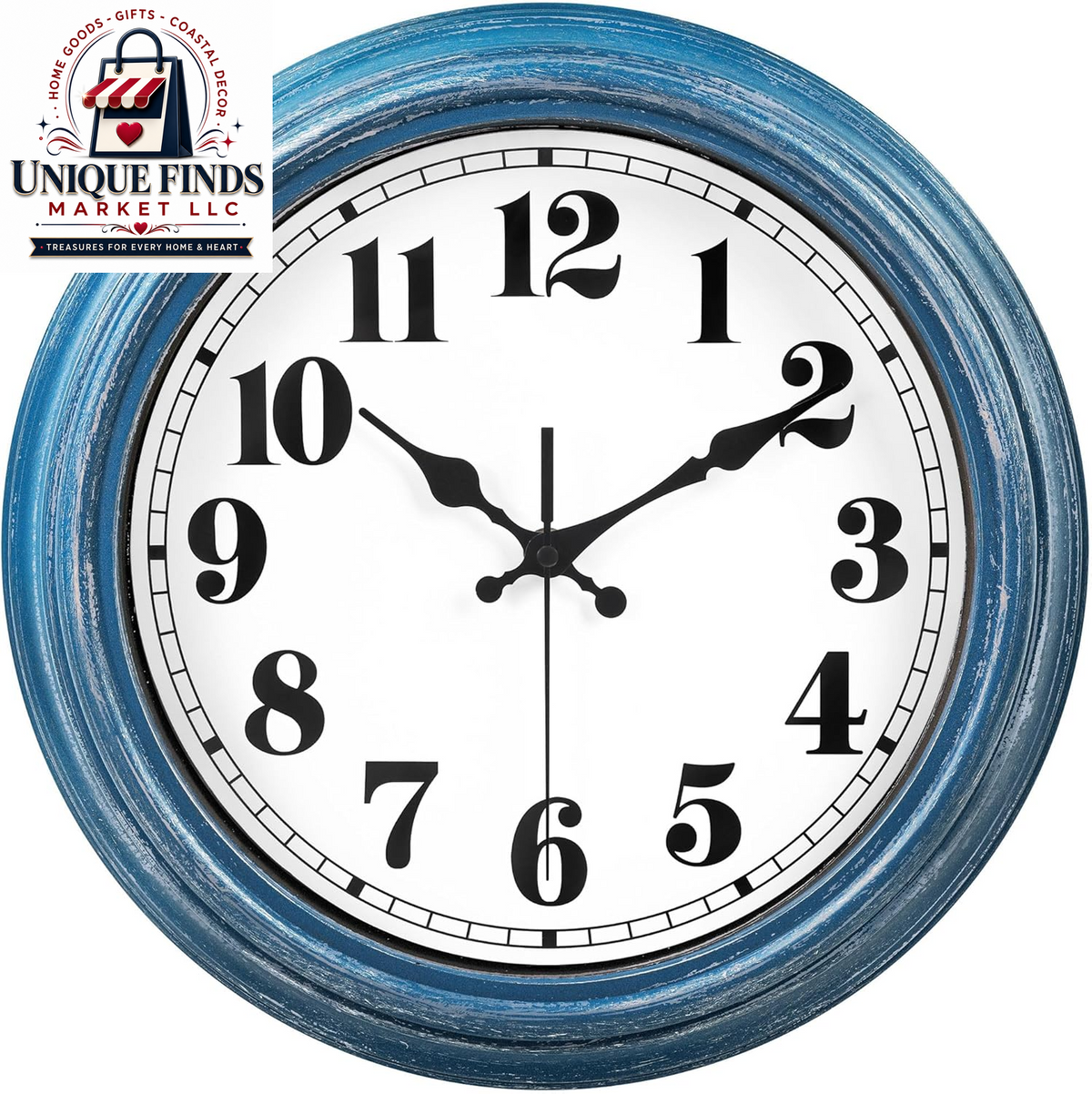 JENLYSTIME 12-Inch Blue Retro Wall Clock
